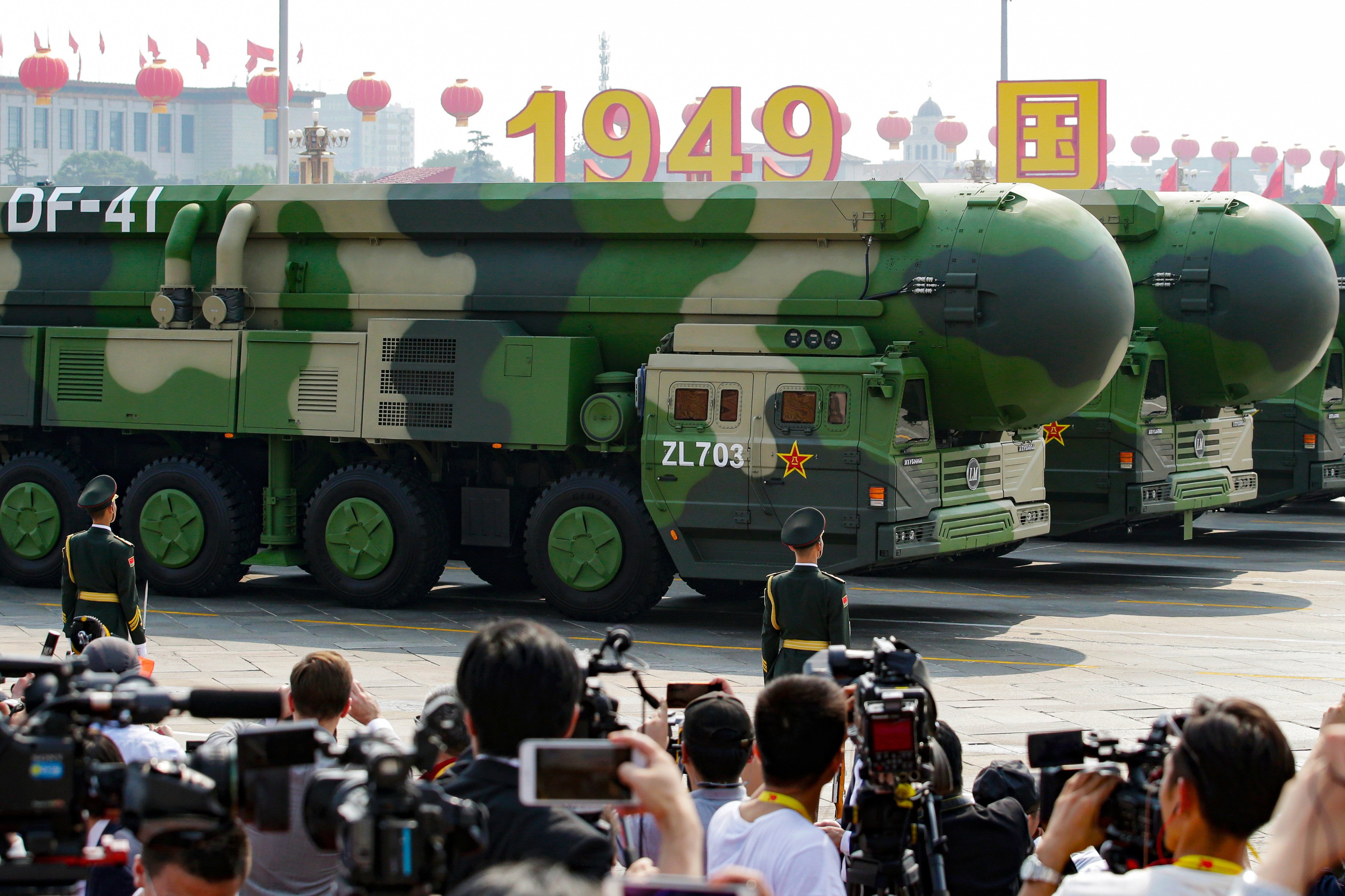 Chinese DF-41 intercontinental ballistic missiles pictured during a military parade in Beijing in 2019. China is now expanding its number of ICBMs, according to the report. Photo: Reuters