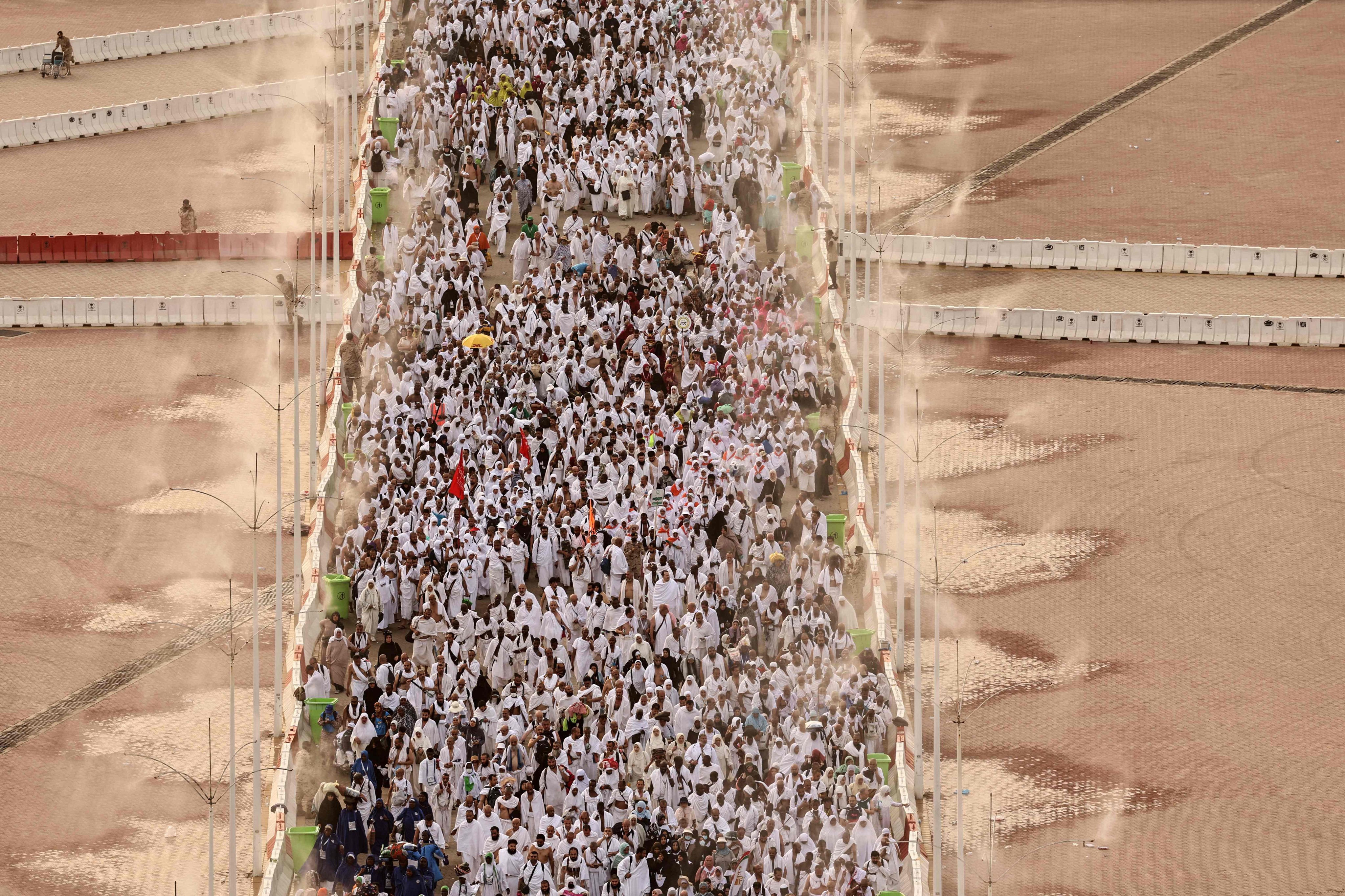 Muslim pilgrims arrive to perform the symbolic ‘stoning of the devil’ ritual on Sunday. Photo: AFP