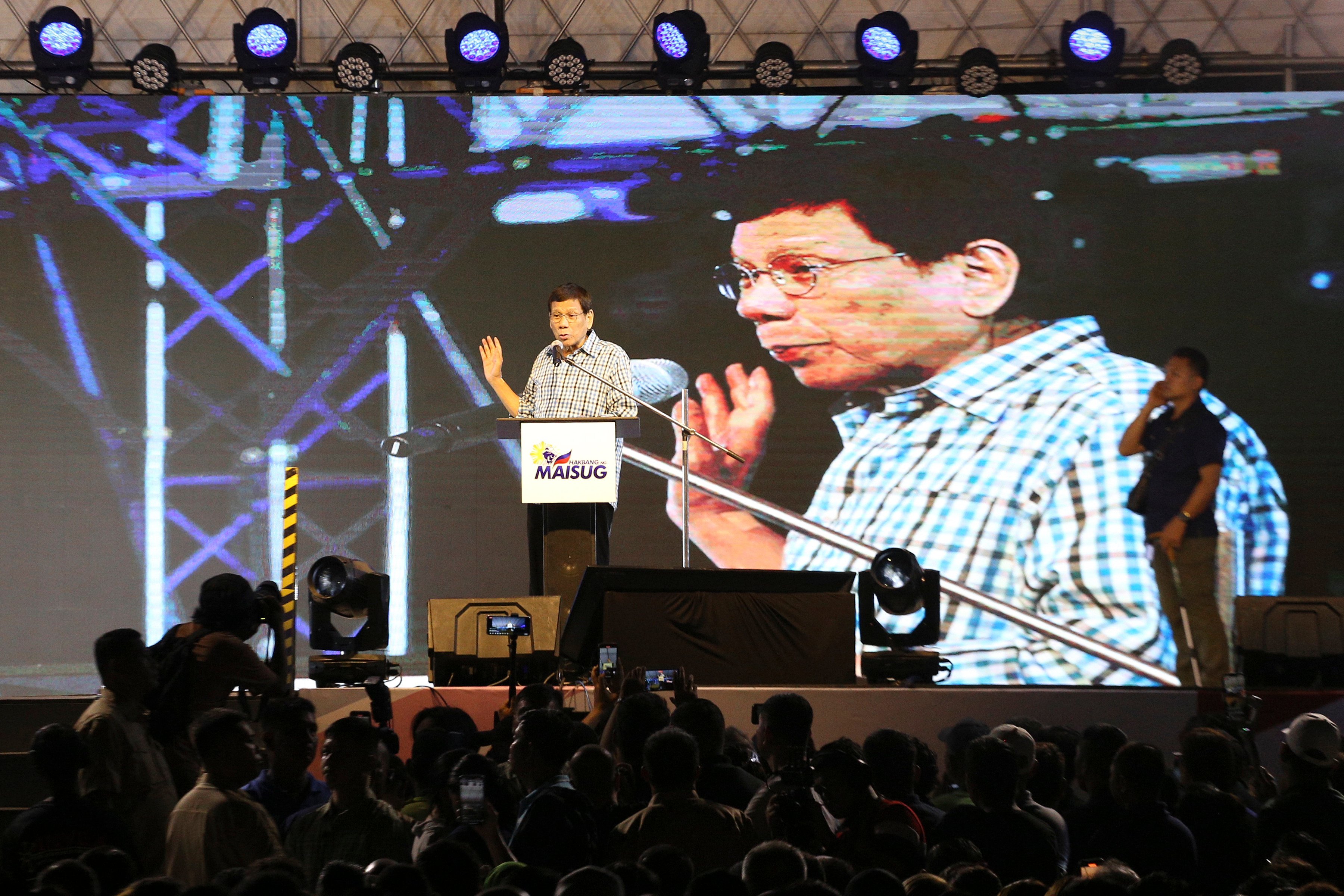 Former Philippine President Rodrigo Duterte giving a speech in his hometown of Davao in January. Photo: AP