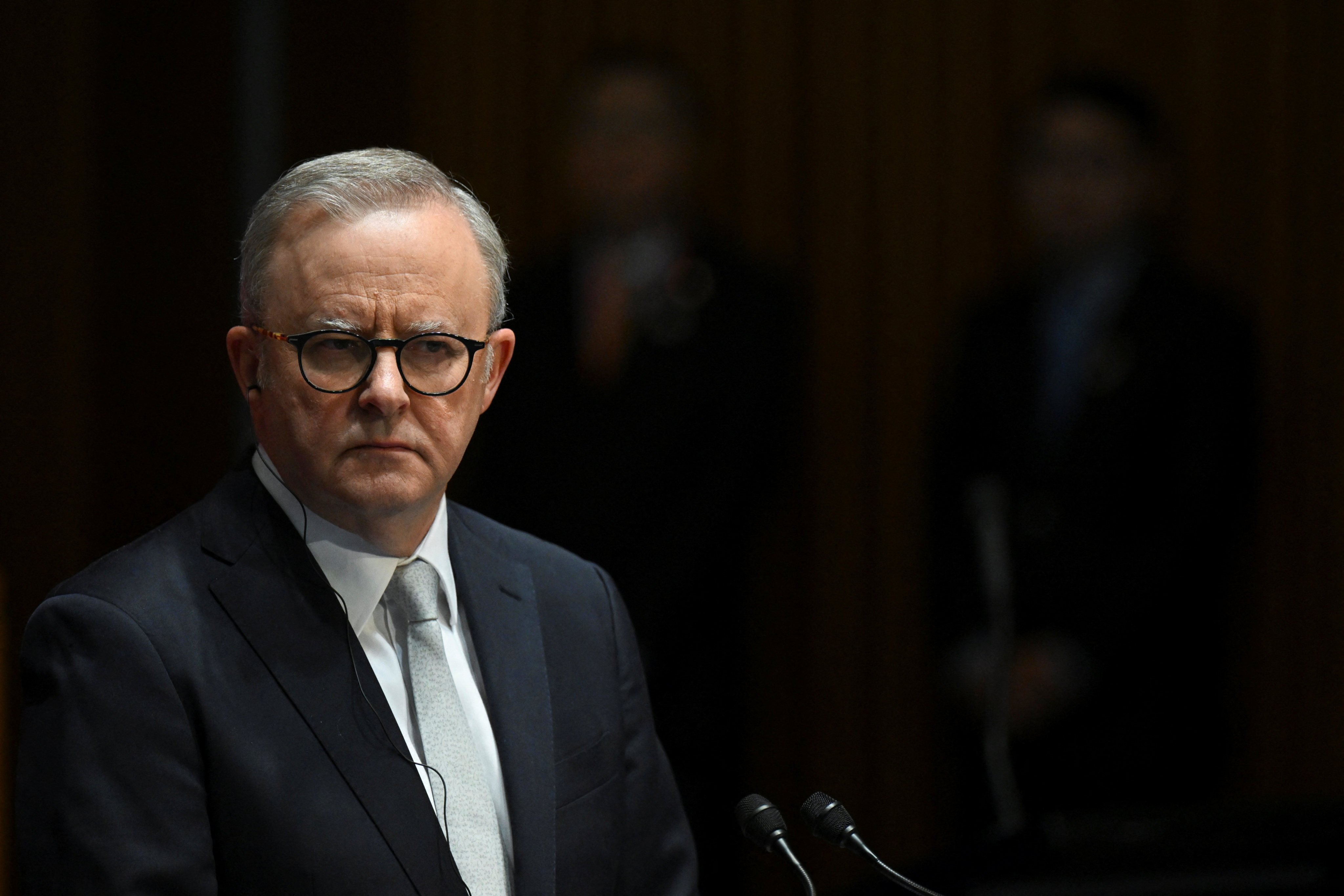 Australian Prime Minister Anthony Albanese speaks to the media during a signing ceremony at the Australian Parliament House in Canberra on Monday. Photo: Pool via Reuters