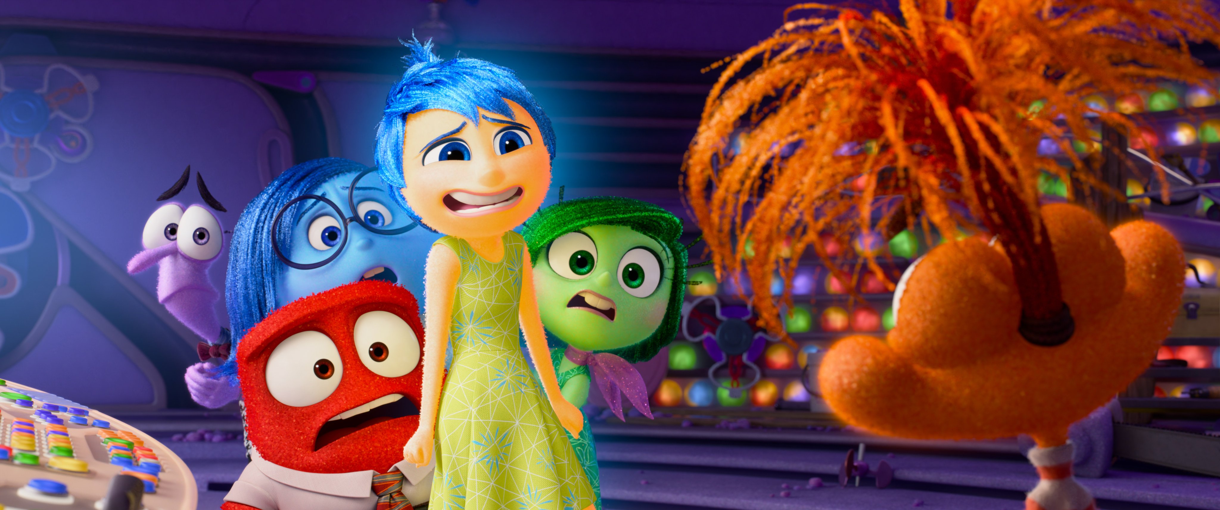 In Inside Out 2, Joy, Sadness, Anger, Fear and Disgust are not sure how to feel when Anxiety shows up. Photo: Pixar