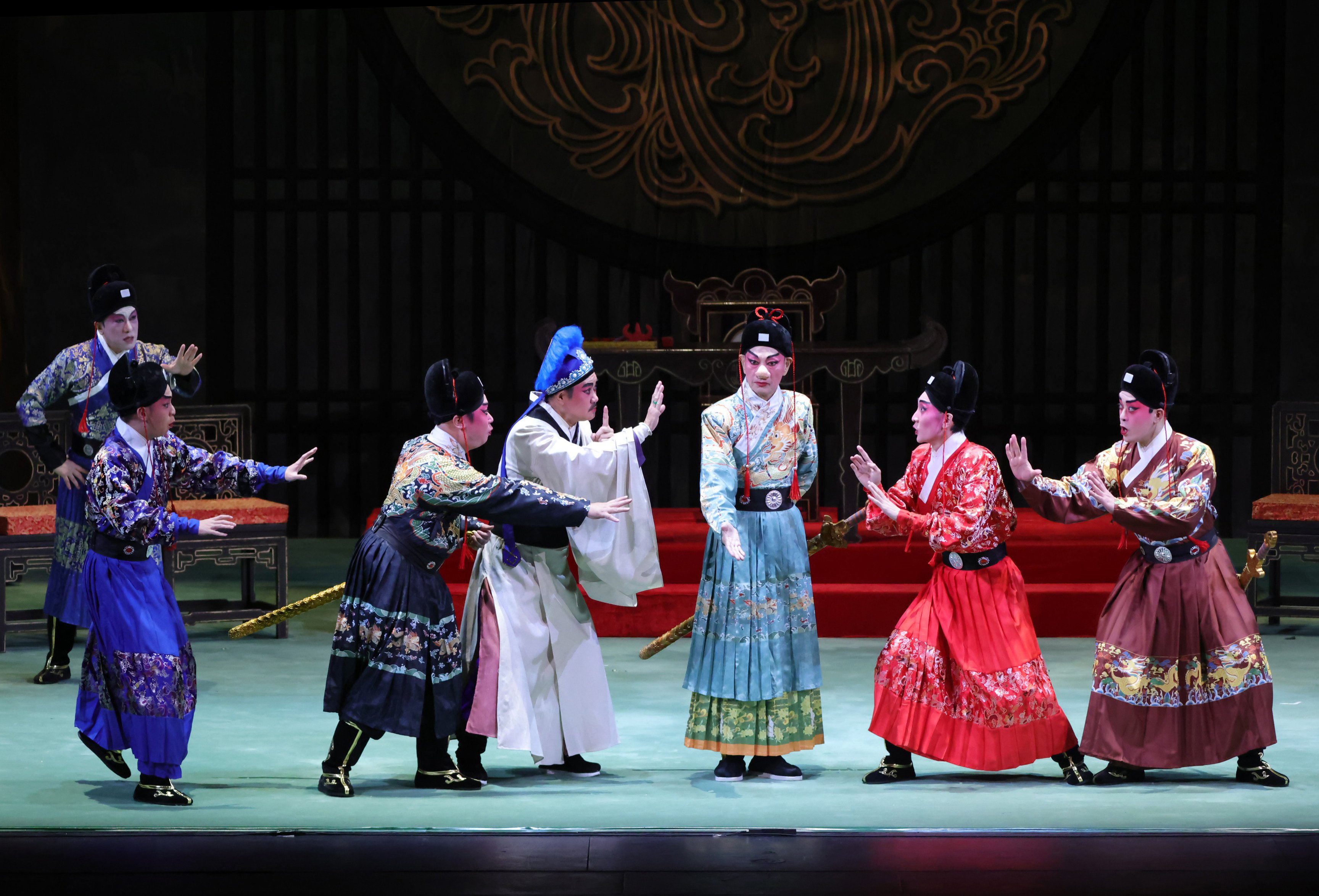 Law Ka-ying (centre) in a scene from his Cantonese opera adaptation of Cyrano de Bergerac, in which he starred with Sun Kim-long and Liza Wang Ming-chun and which he also directed. Photo: courtesy of the Chinese Culture Festival