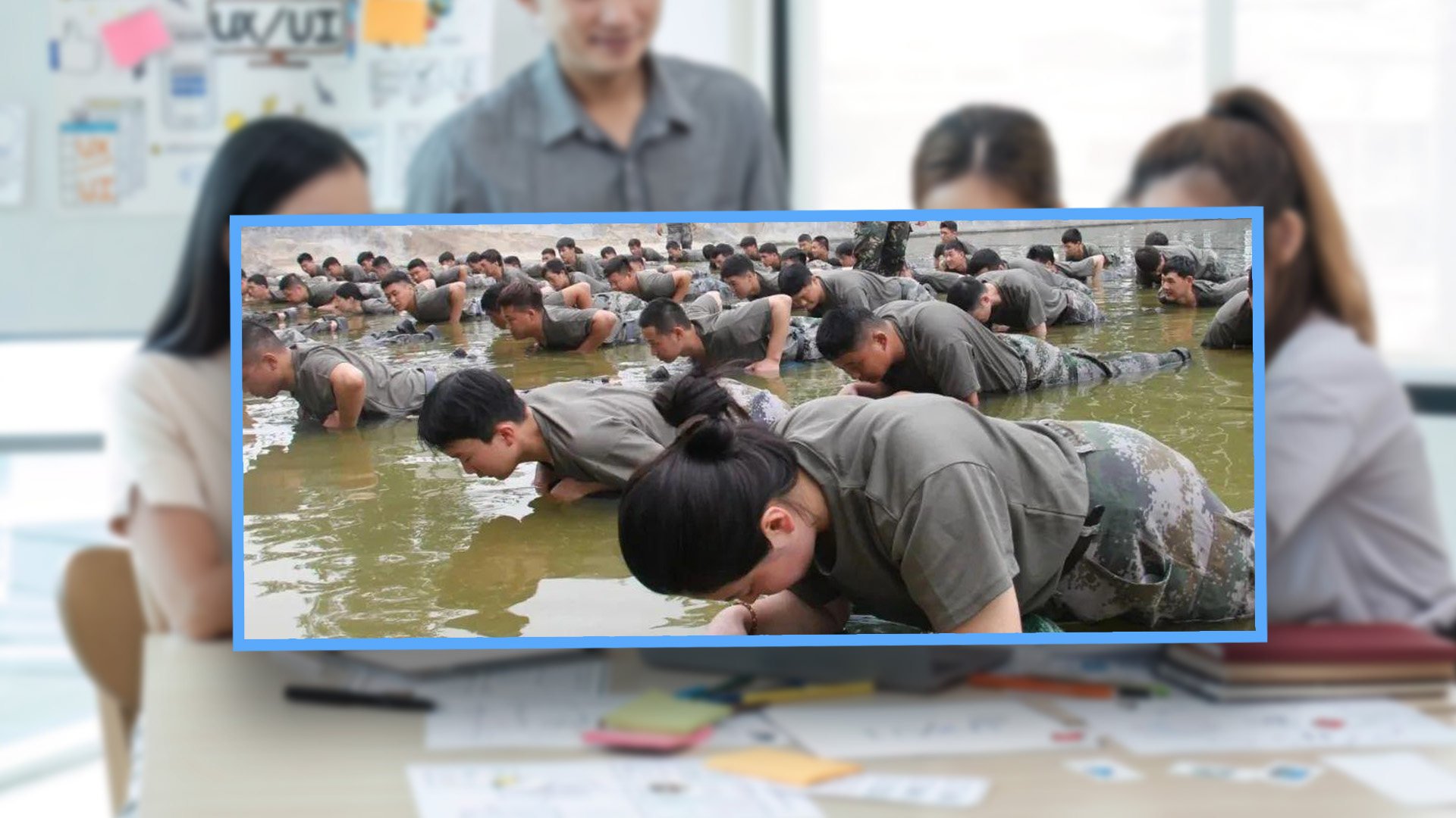 A big food and drink company in China has faced criticism for making management trainee recruits undergo military-style training at an army base. Photo: SCMP composite/Shutterstock/Weibo