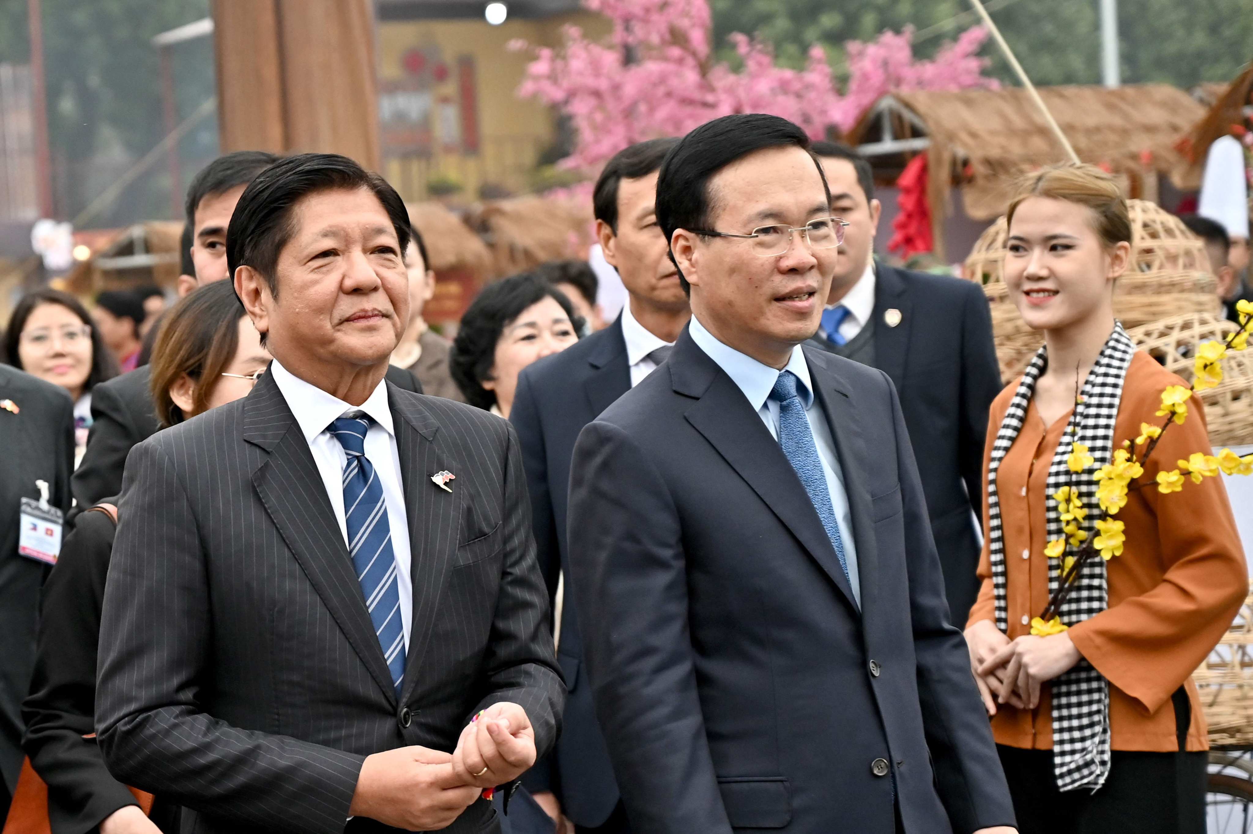 Philippine President Ferdinand Marcos Jnr (left) and Vietnam’s President Vo Van Thuong in Hanoi on January 30. The two nations agreed on boosting coastguard cooperation in the South China Sea. Photo: AFP