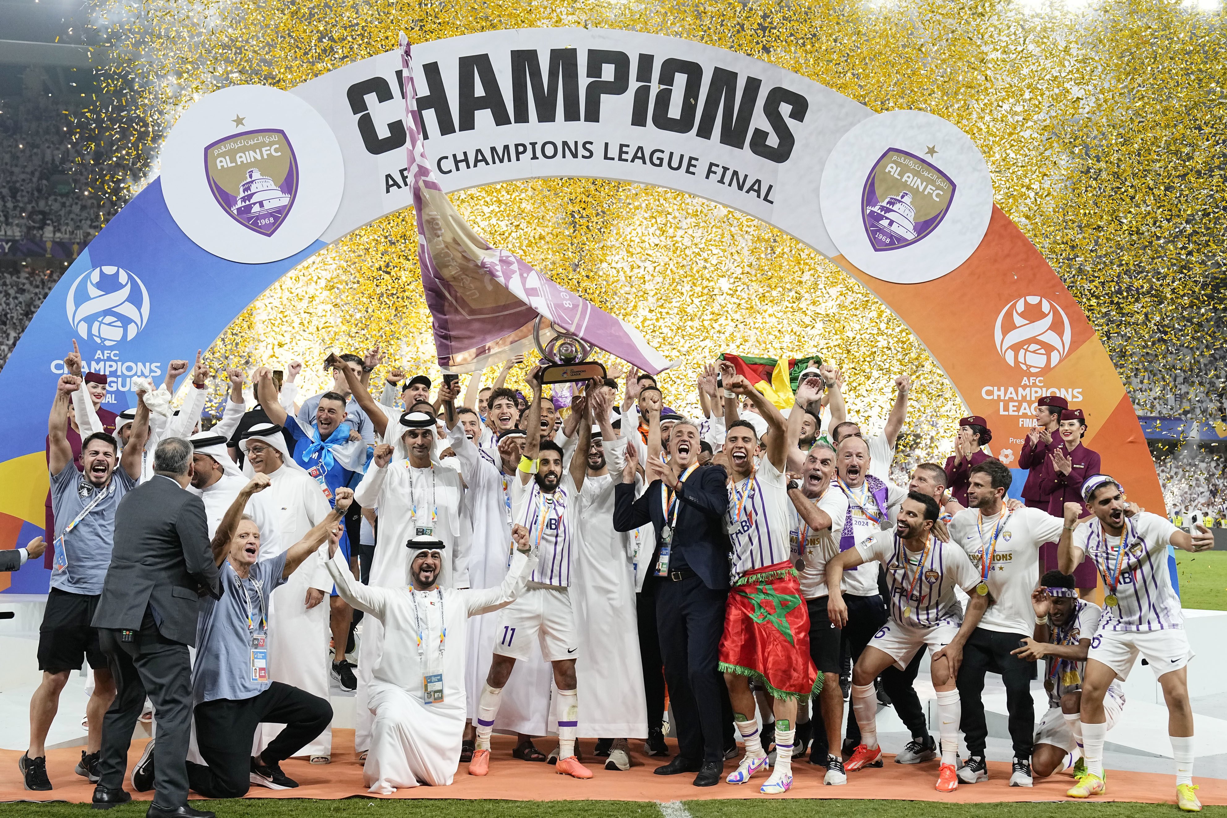 Players from the United Arab Emirates’ Al Ain club celebrate after winning the Asian Champions League title against Yokohama F Marinos in May. Photo: Kyodo