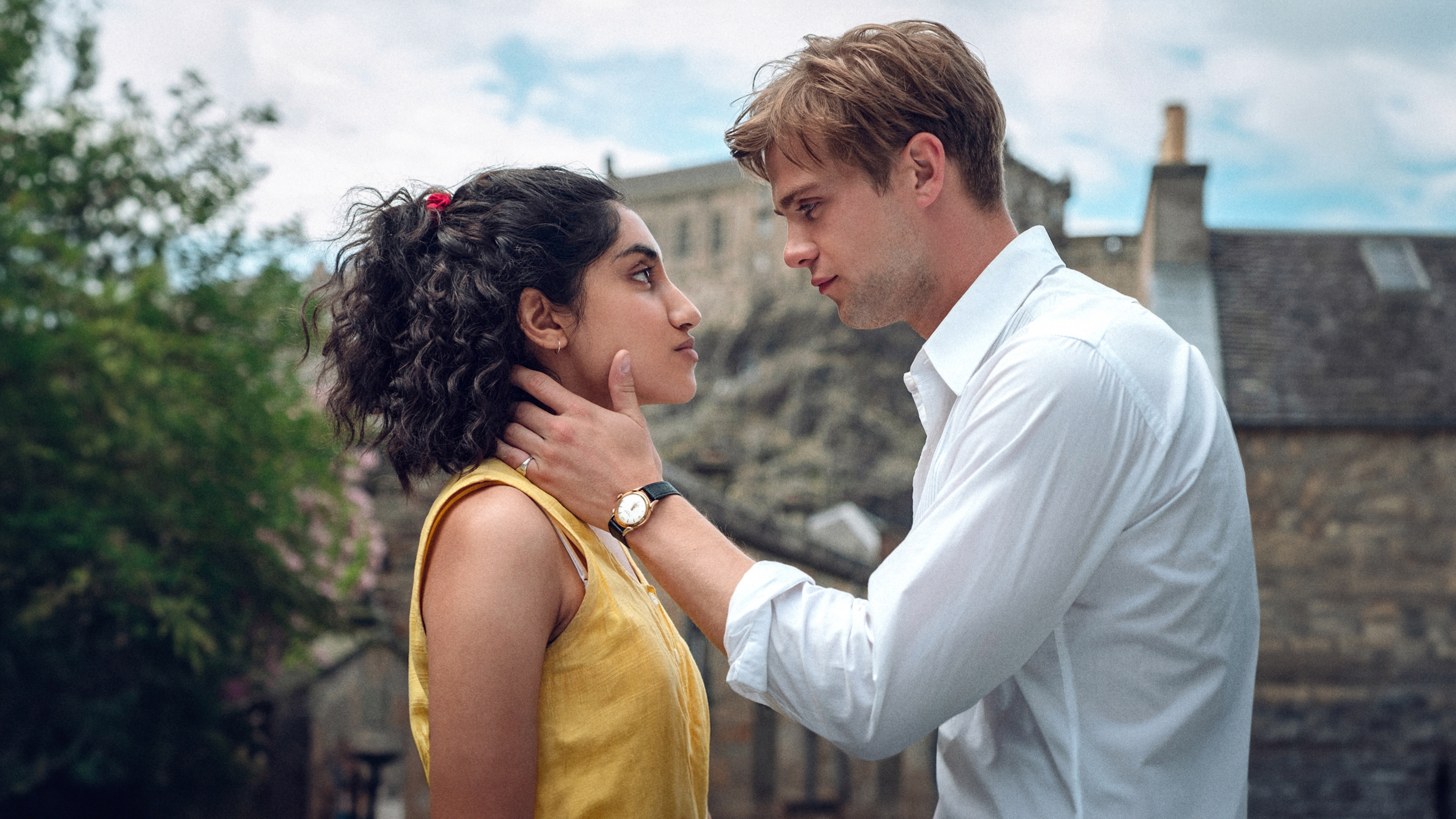 Leo Woodall as Dexter Mayhew and Ambika Mod as Emma Morley in One Day. “There’s something cathartic and therapeutic about it. Everyone needs a good cry,” Woodall says of the intensely emotional fan response to the Netflix series. Photo: Netflix