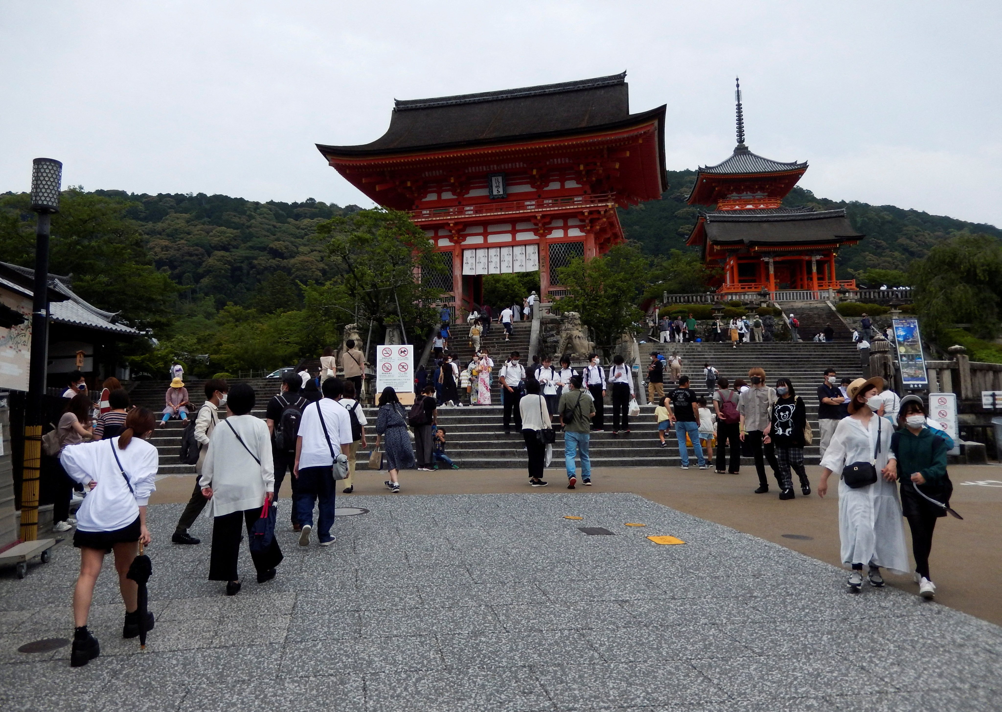 Visitors stroll at Kiyomizu-dera temple, a popular attraction among tourists, in Kyoto. Photo: Reuters