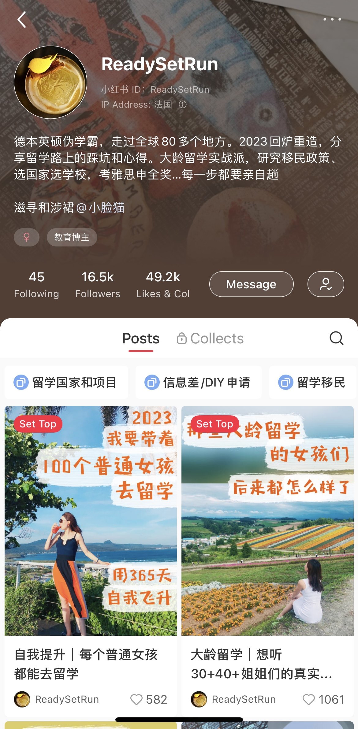 Ke’s Xiaohongshu account epitomises the “run philosophy” that has gripped Chinese social media, leading more thirty-something single women to consider studying in the West. Photo: Xiaohongshu/@ReadySetRun
