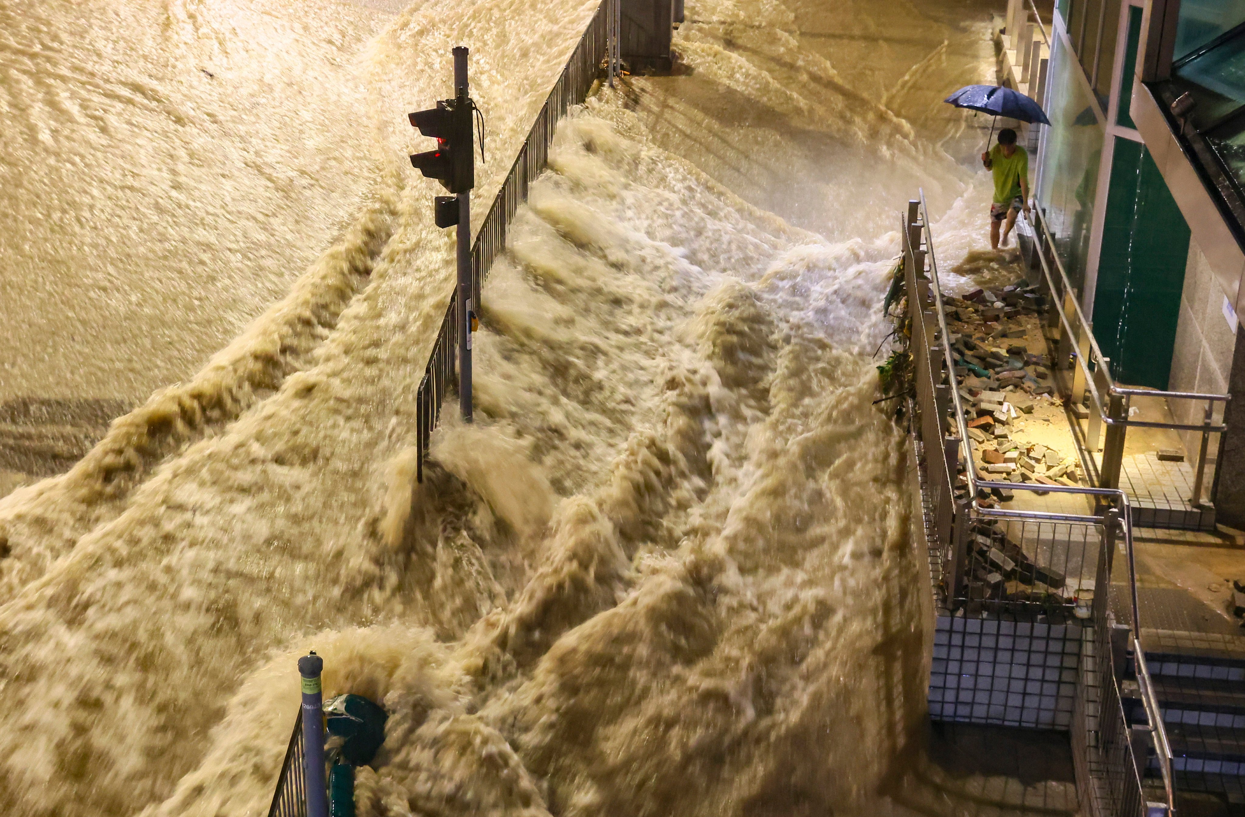 Chai Wan floods during the black rainstorm warning on September 8. Photo: Dickson Lee
