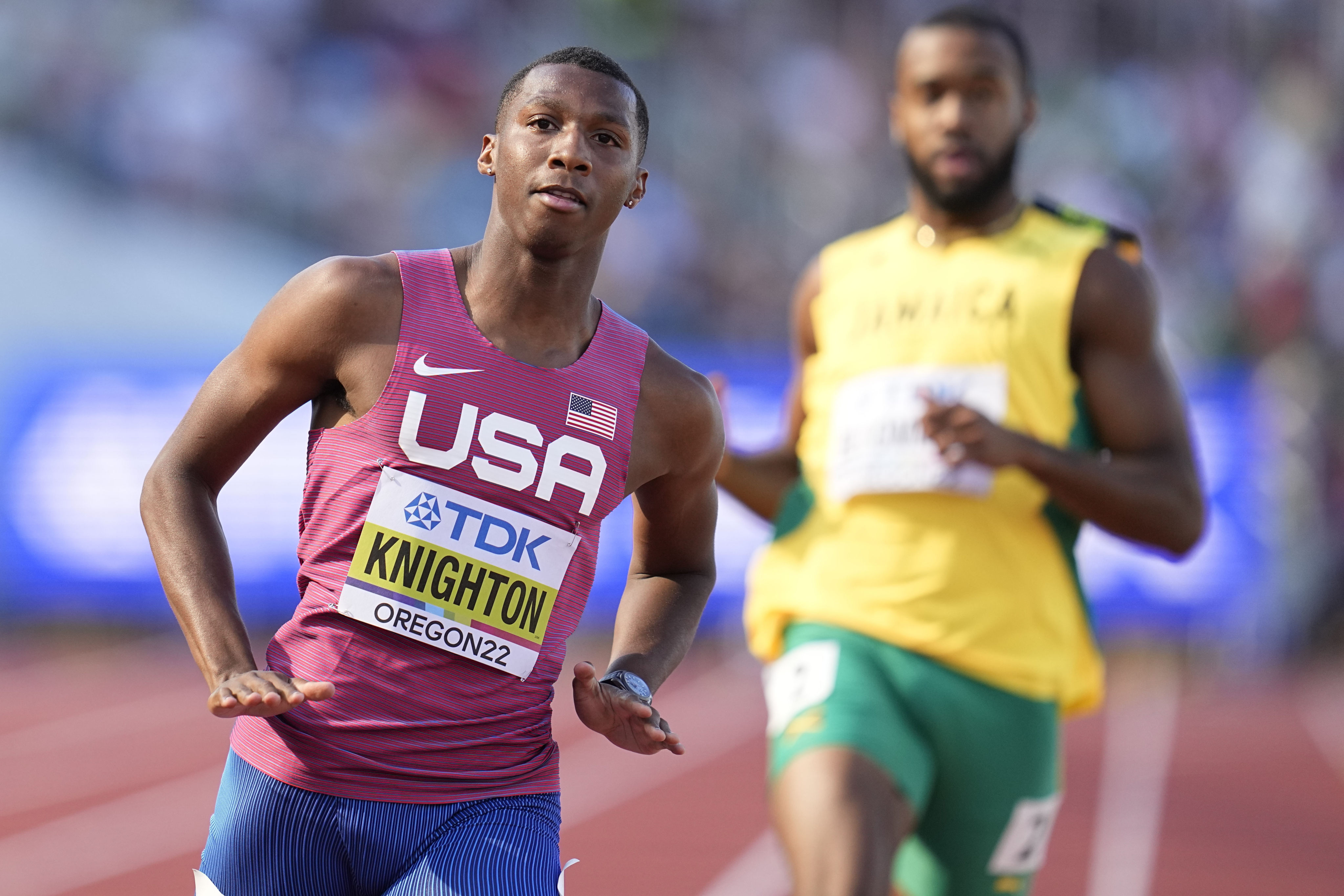 Erriyon Knighton, the 200 metres world championship silver medallist, tested positive for a banned metabolite in March. Photo: AP