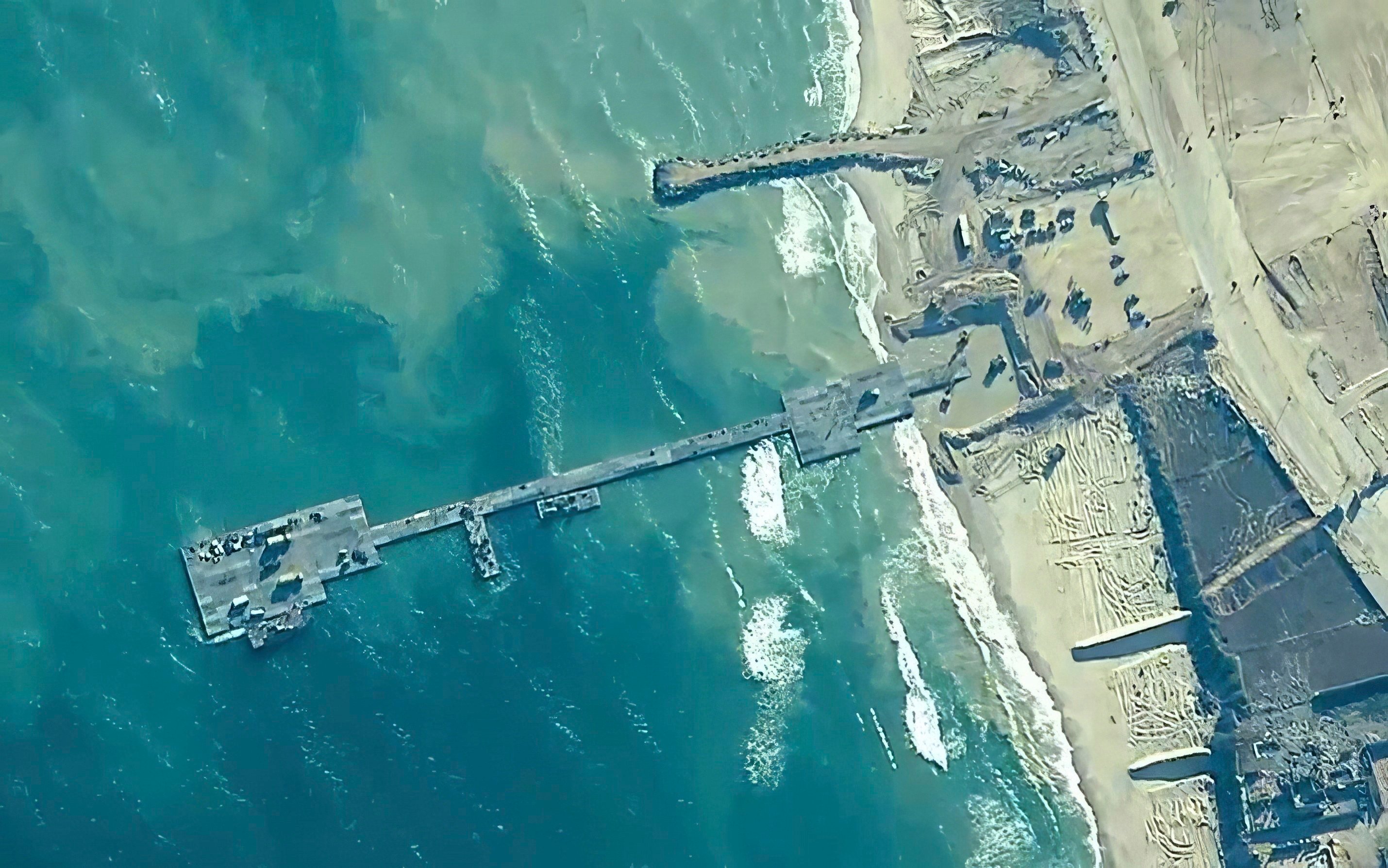 A key section of the US military-built pier in Gaza, in May. File photo: US Central Command via AP