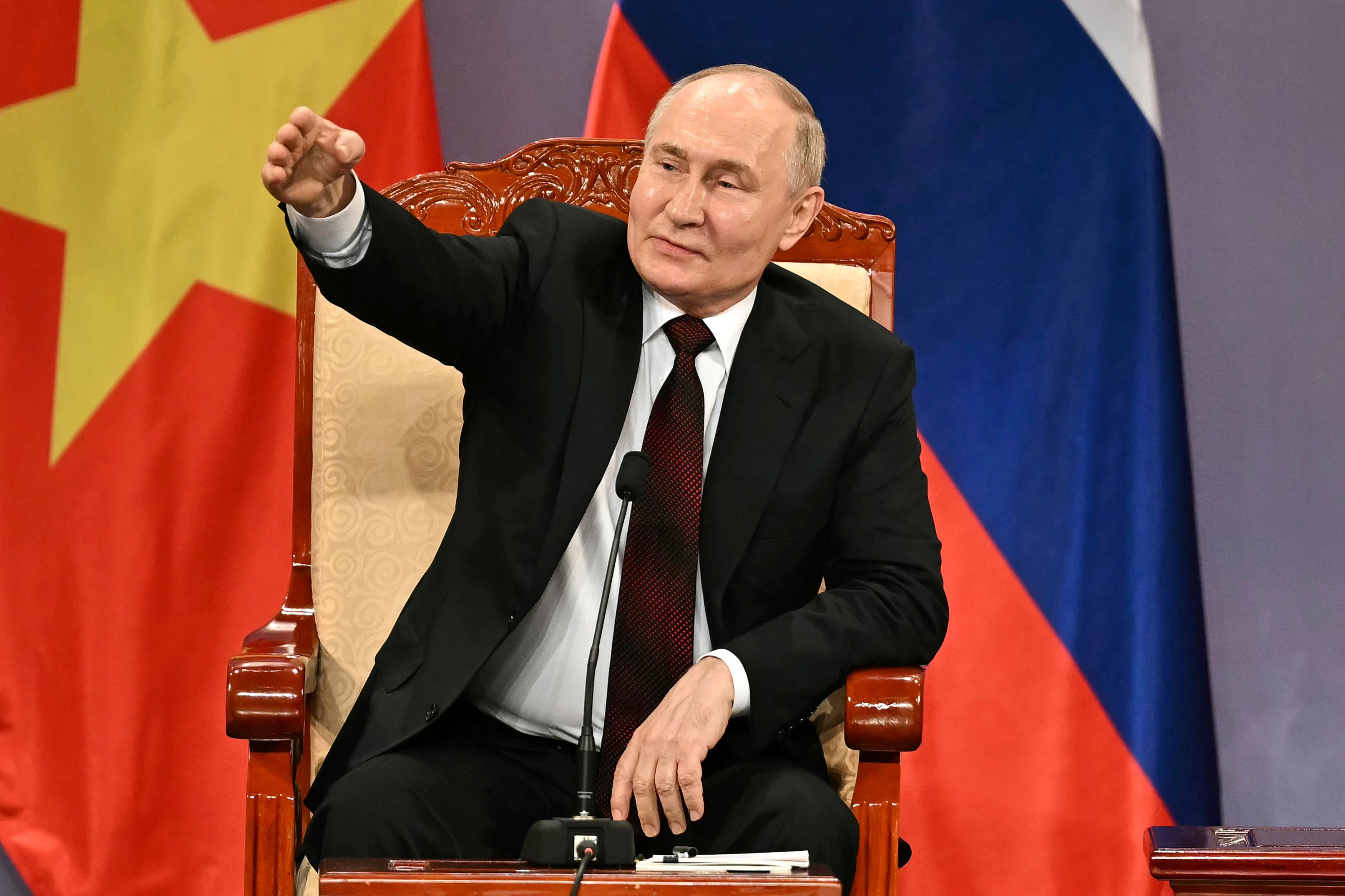 Russia’s President Vladimir Putin at the Hanoi Opera House in Hanoi, Vietnam on Thursday. Photo: Pool Photo via AP