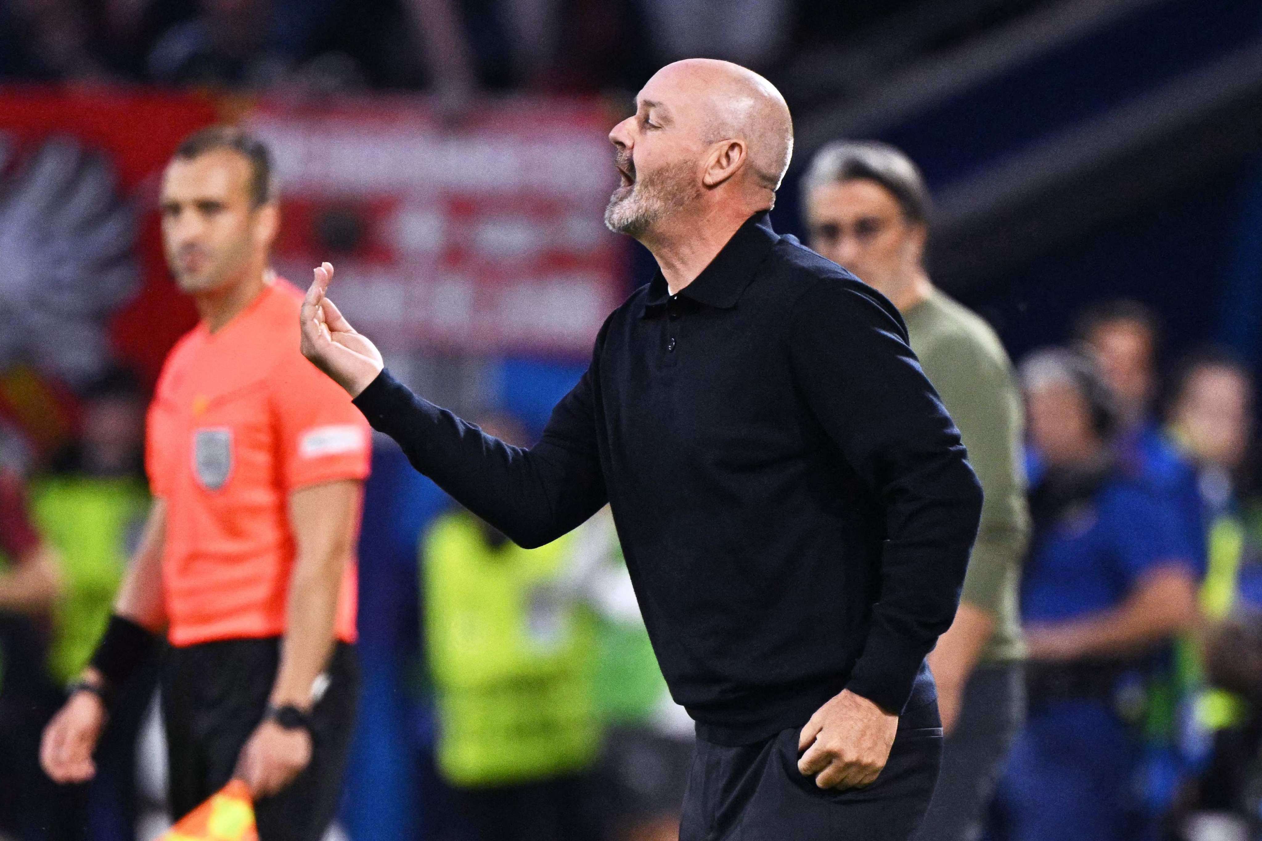 Scotland’s head coach Steve Clarke gestures during his side’s Group A game against Switzerland at the Cologne Stadium. Photo: AFP