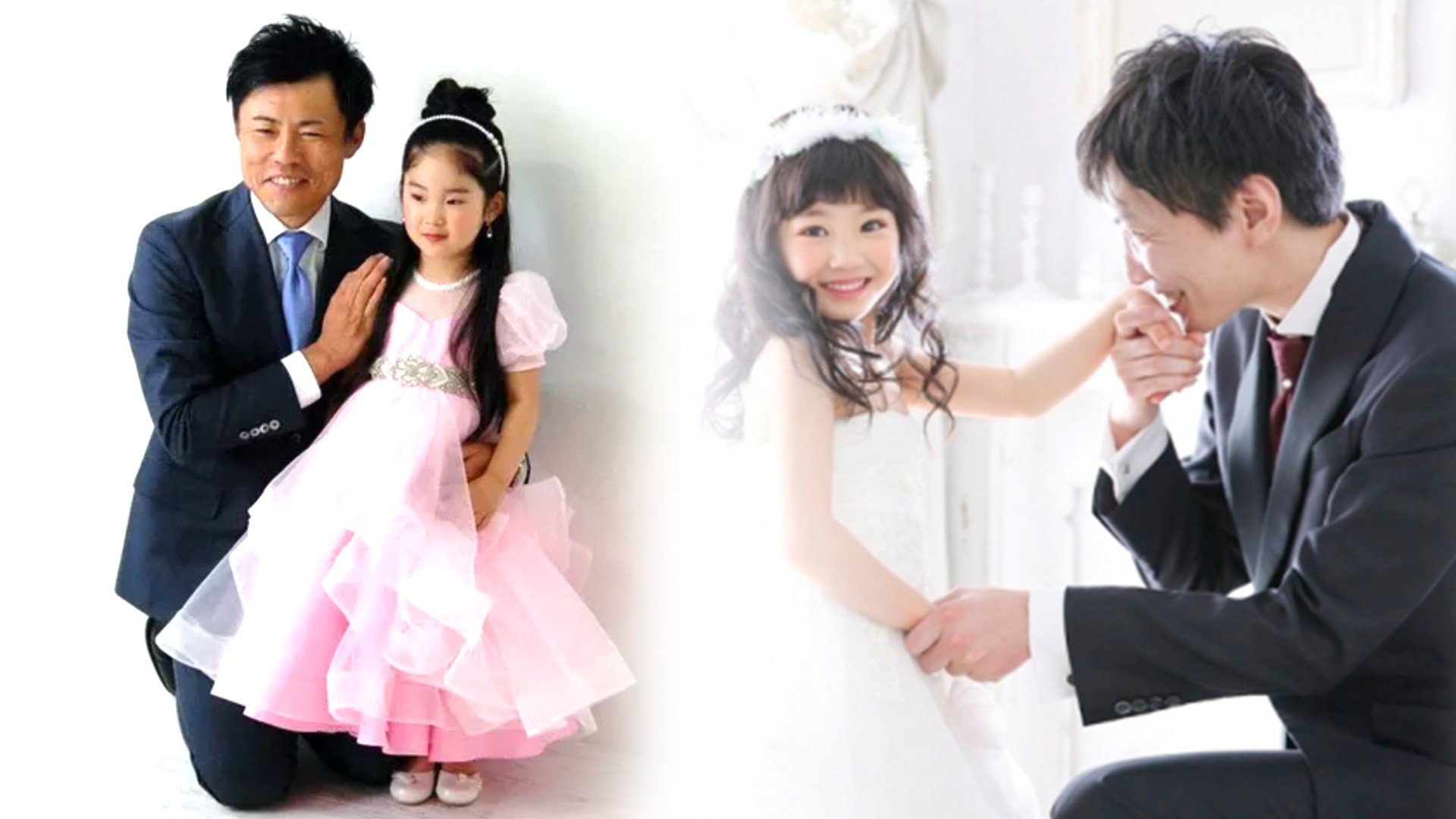 A photo studio in Japan has found itself in hot water for encouraging young girls to dress up in wedding dresses and pose as “daddy’s little bride”. Photo: SCMP composite/happilyphoto.jp