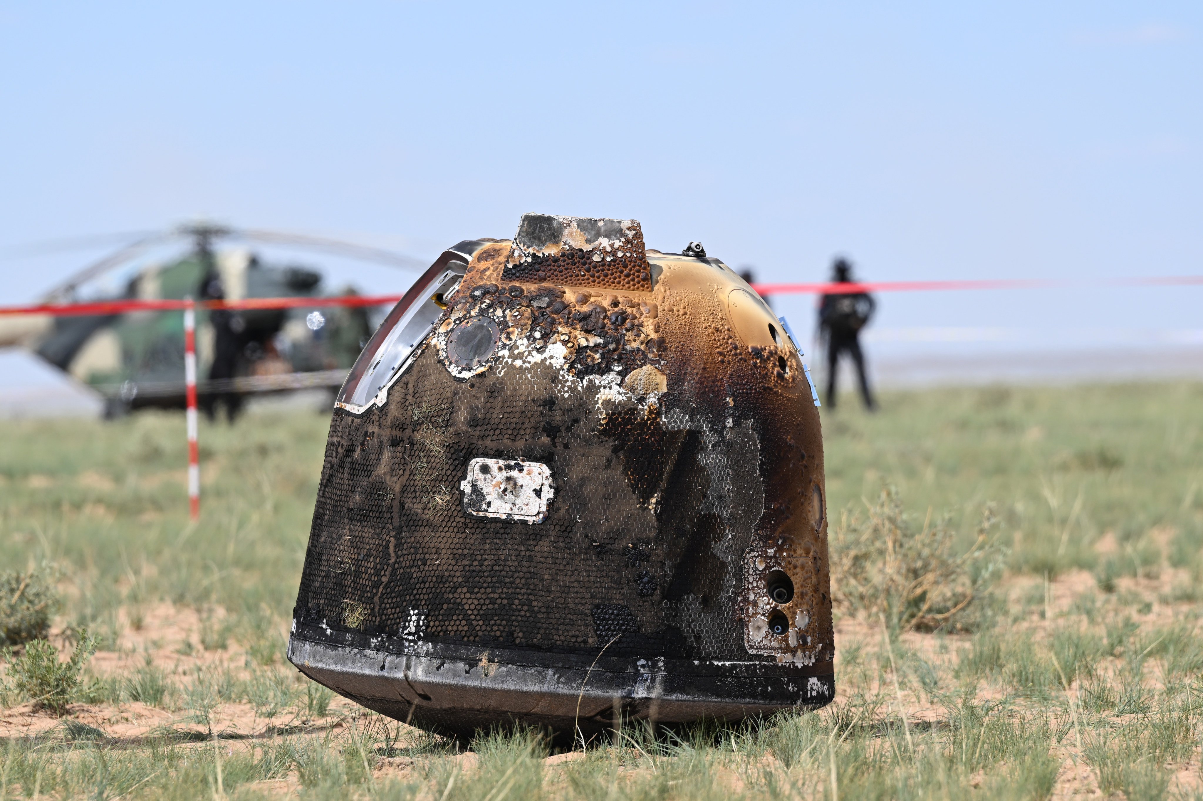 The Chang’e-6 module landed safely in the grasslands of China’s Inner Mongolia region on Tuesday at 2.07pm Beijing time. Photo: Xinhua