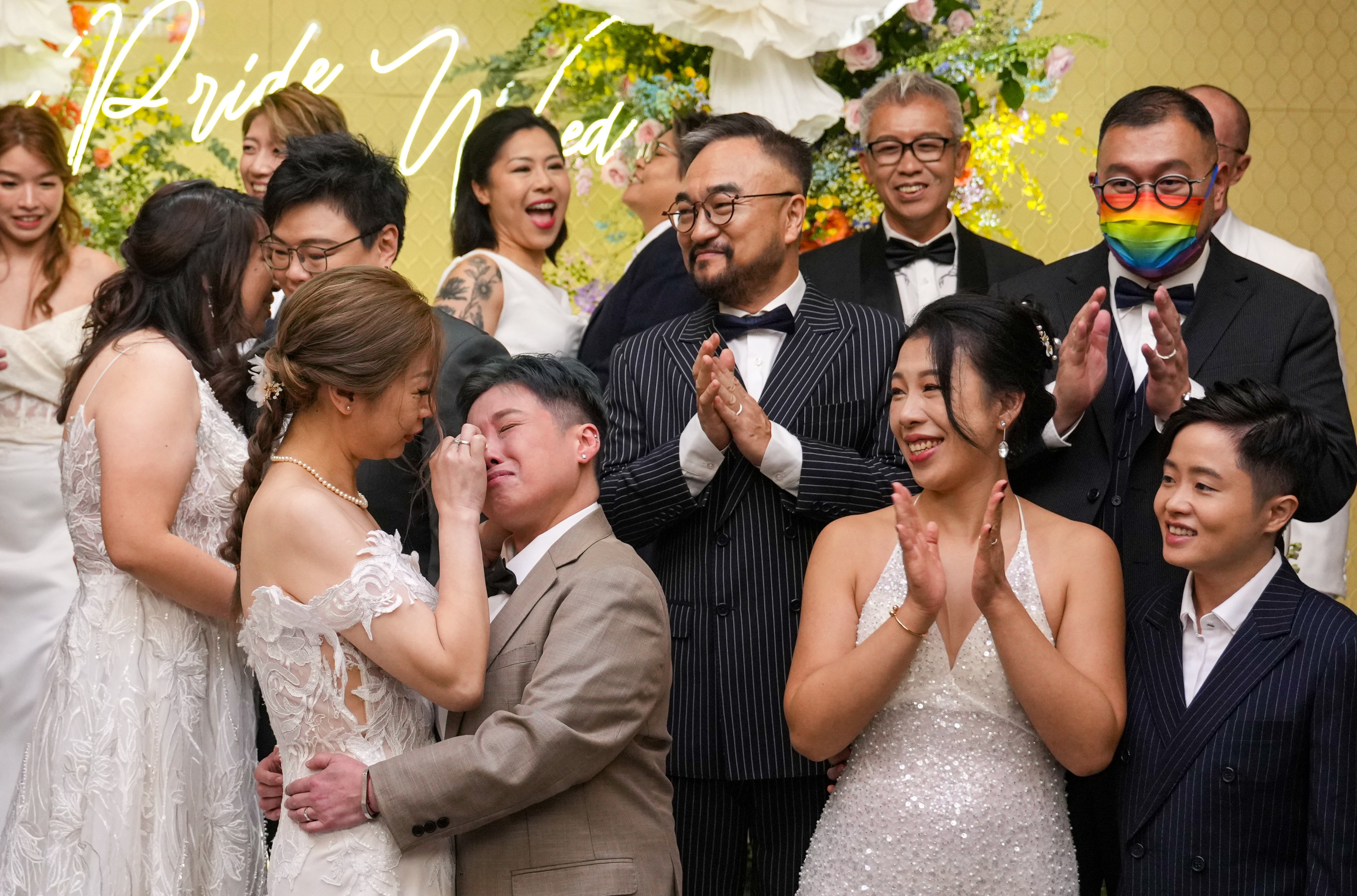 Tears of joy as LGBTQ couples tie the knot at the Eaton Hotel on Tuesday. Photo: Sam Tsang