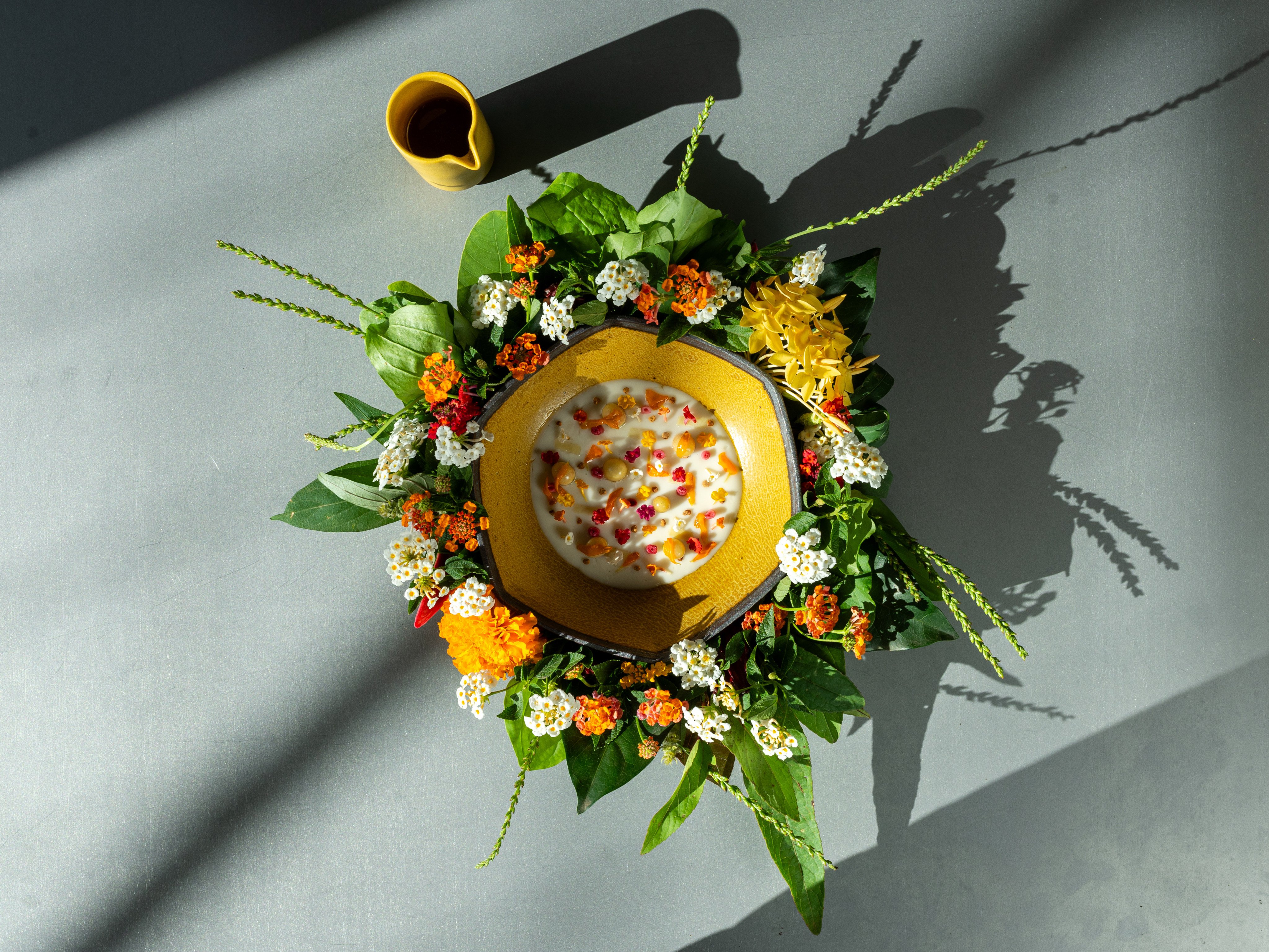 Koji pudding at Locavore NXT, in Bali, Indonesia is a celebration of the space surrounding the restaurant, inspired by honey and flowers. Photo: Locavore NXT