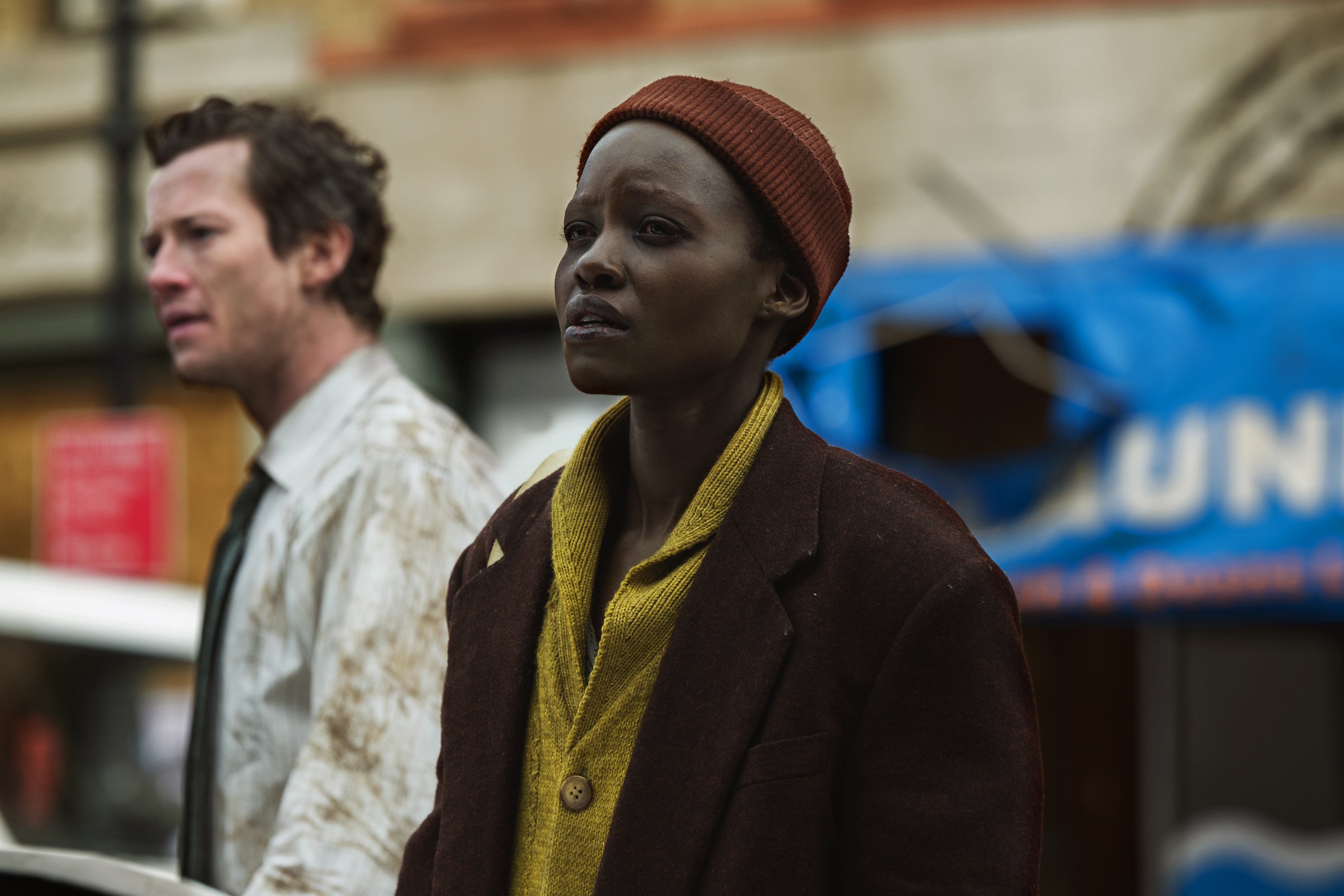 Joseph Quinn as Eric and Lupita Nyong’o as Samira in a still from A Quiet Place: Day One. Photo: Gareth Gatrell/Paramount Pictures