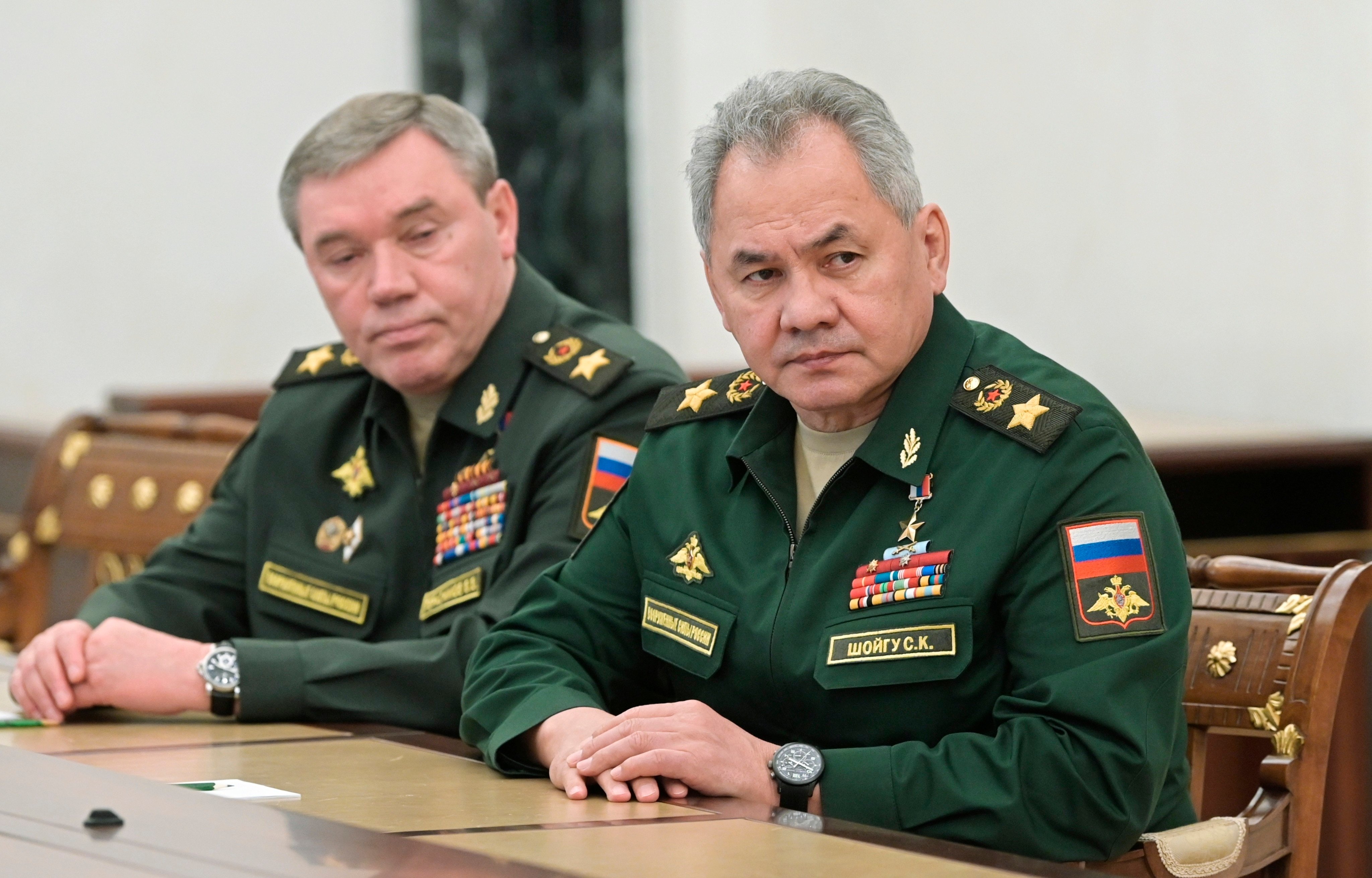 The ICC issued arrest warrants on Tuesday for former Russian defence minister Sergei Shoigu (right) and Valery Gerasimov, the current military chief of staff, on accusations of war crimes in Ukraine. Photo: AP