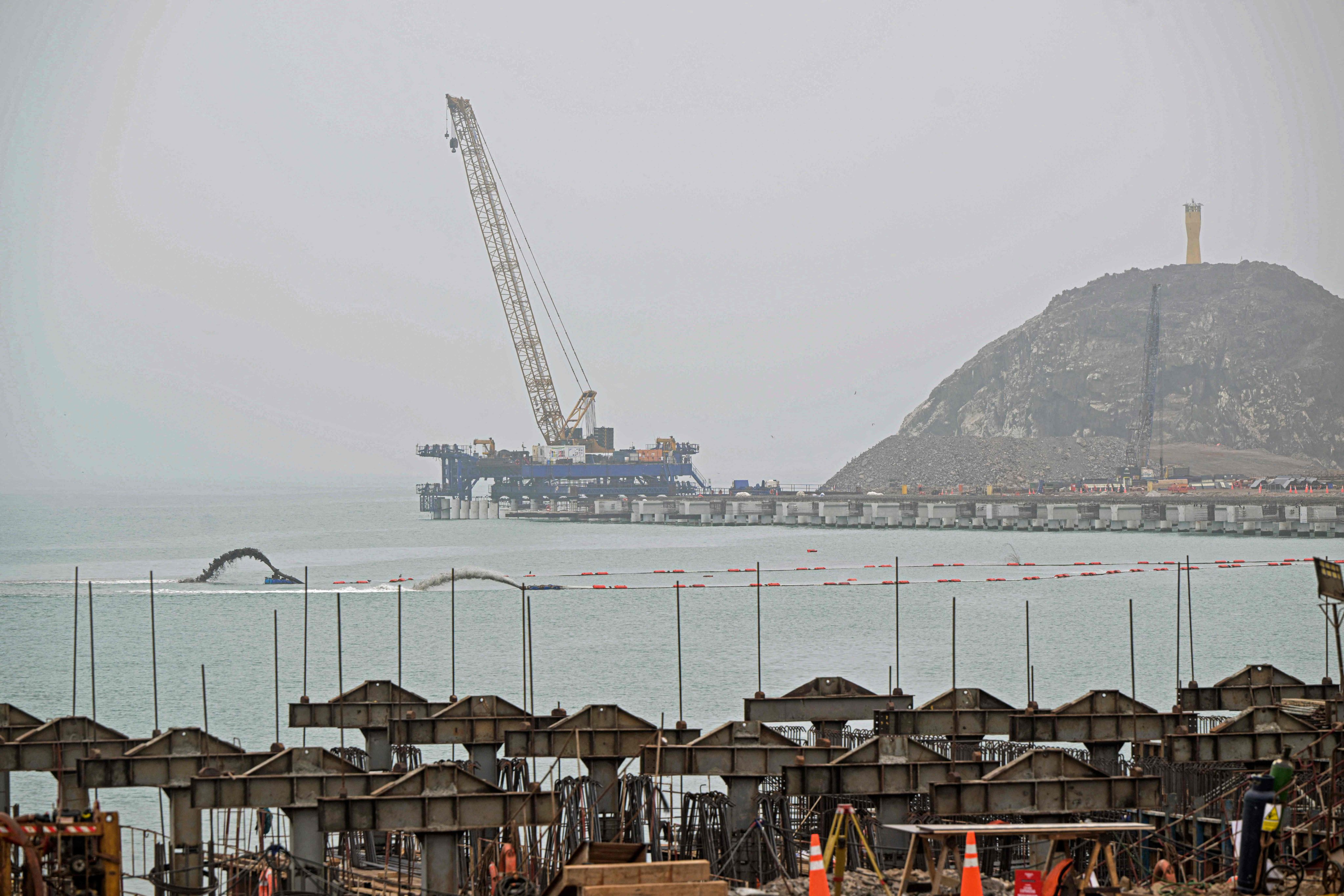 Construction is seen in August 2023, as Chinese company Cosco Shipping builds a port in Chancay, Peru. Photo: AFP