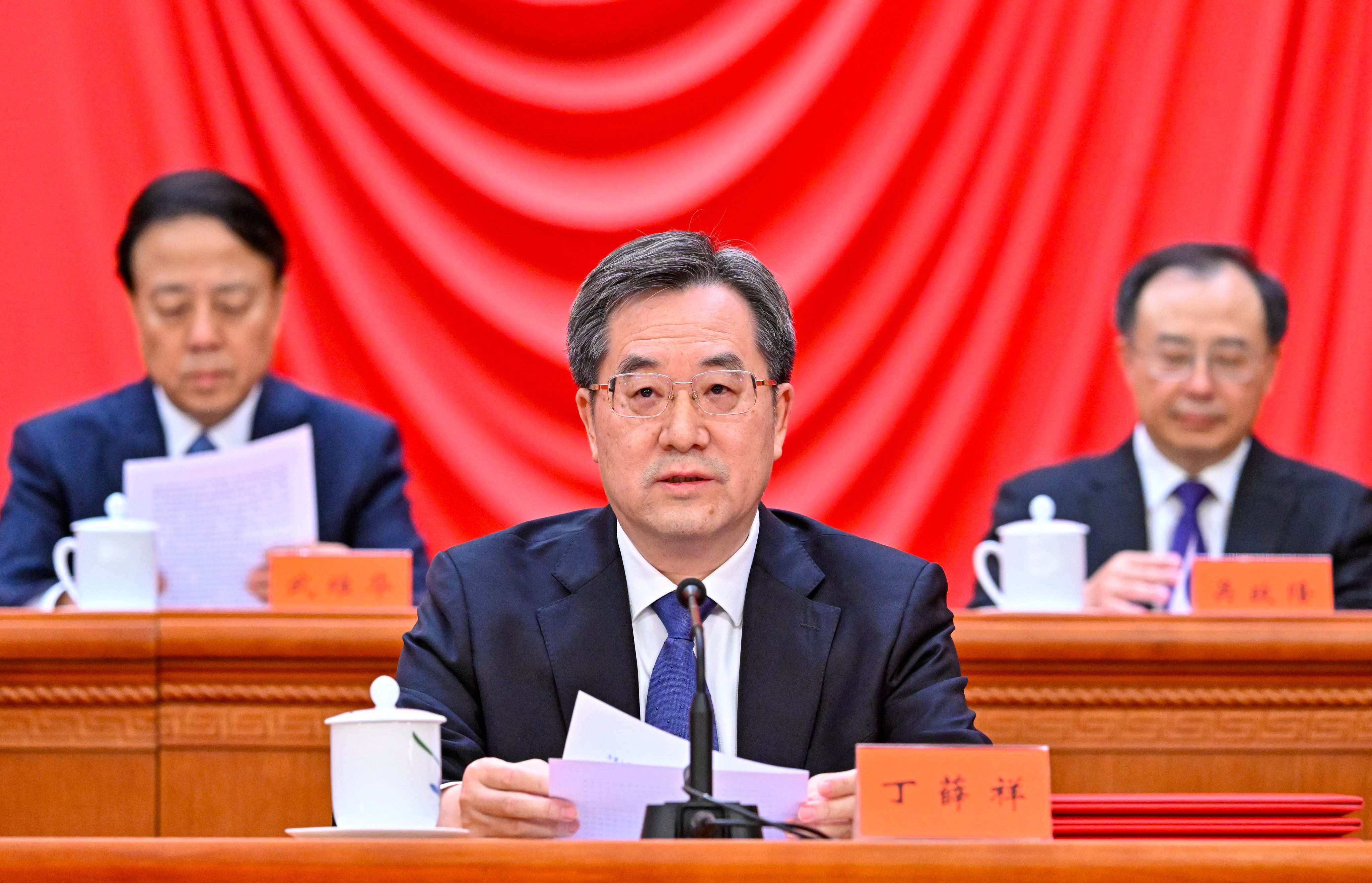 Executive Vice-Premier Ding Xuexiang addresses the country’s top scientists in Beijing on 
Monday in his role as head of the party’s Central Science and Technology Commission. Photo: Xinhua