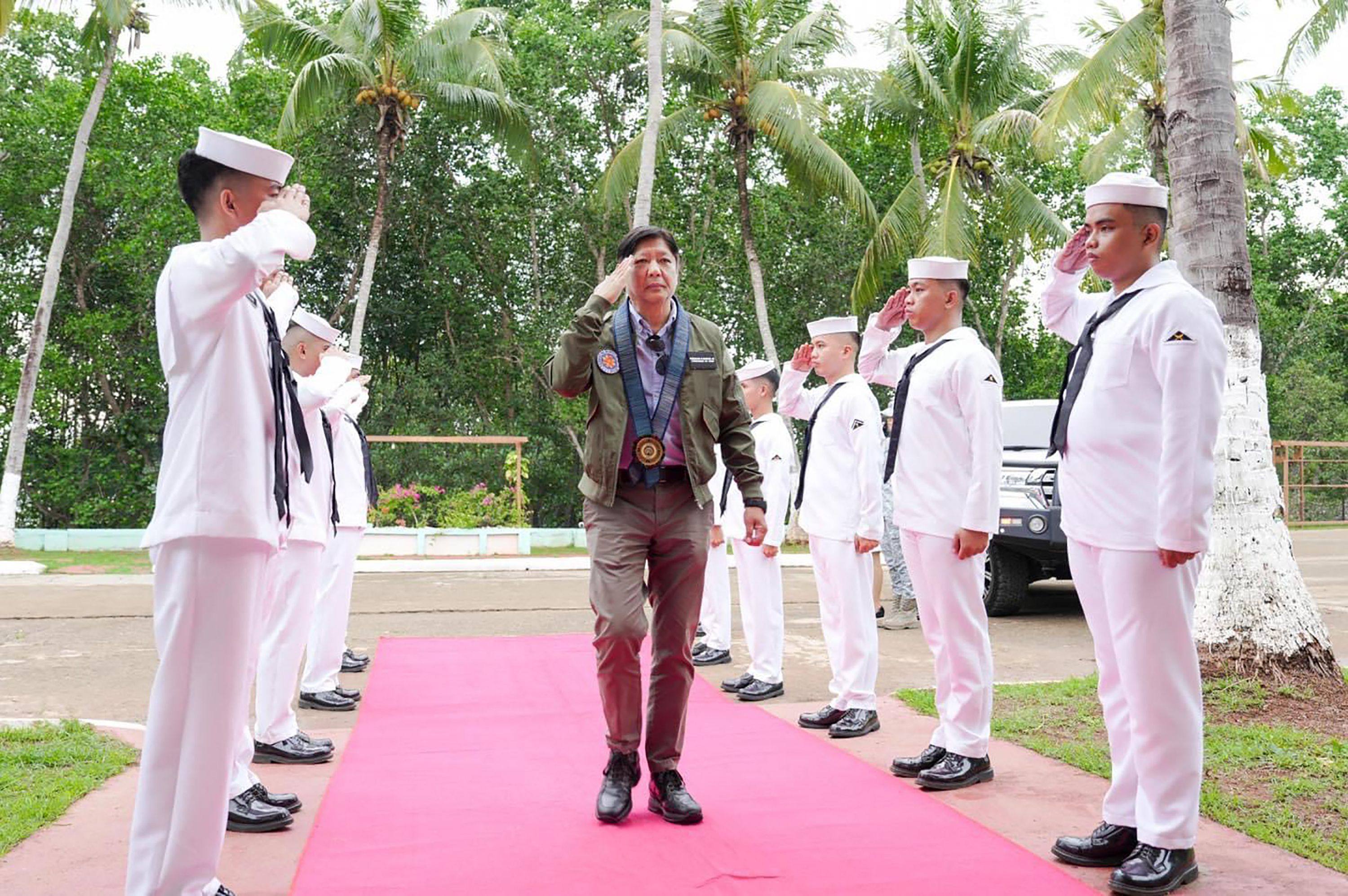 President Ferdinand Marcos Jnr arrives at the Philippines’ South China Sea forces headquarters in Puerto Princesa, Palawan, on June 23. Photo: PCO/AFP
