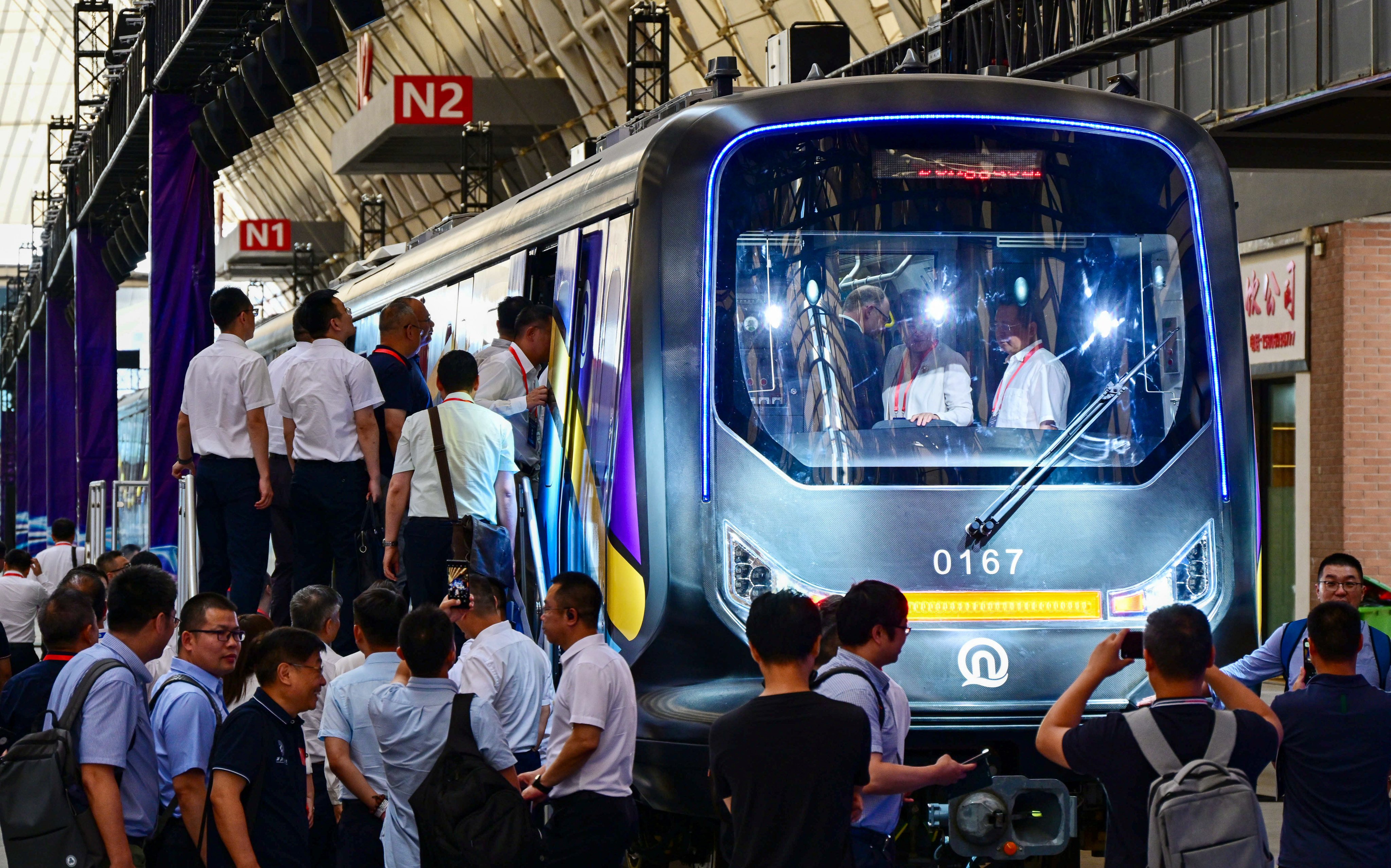 The new Cetrovo 1.0 metro train was unveiled in Qingdao, Shandong province on Wednesday. Photo: Xinhua