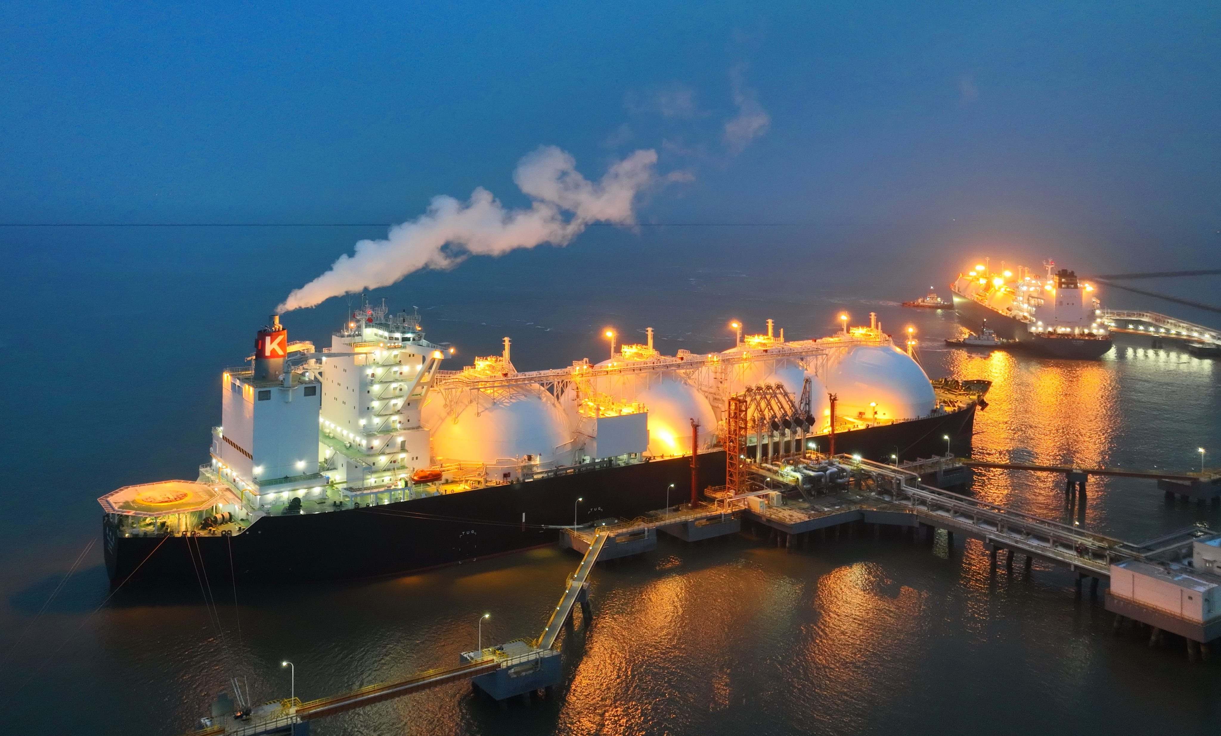 Two liquefied natural gas (LNG) carriers are seen berthed in December at China’s first two-berth LNG terminal operated by China Petrochemical Corporation (Sinopec Group) in Tianjin. Photo: Getty Images