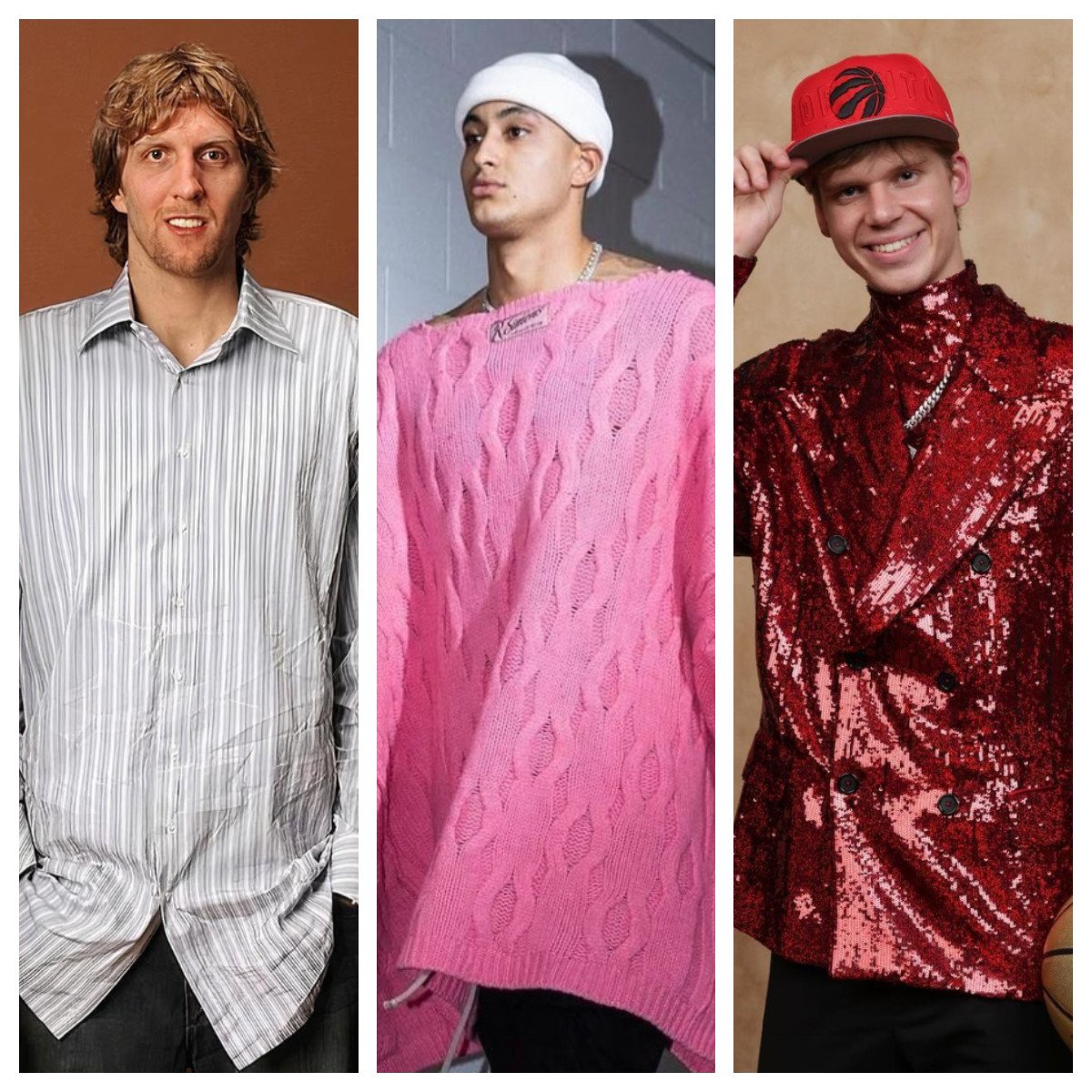 Being stylish on court is very different than being stylish off it, as these NBA stars prove ... pictured are Dirk Nowitzki, Kyle Kuzma and Gradey Dick. Photos: Instagram