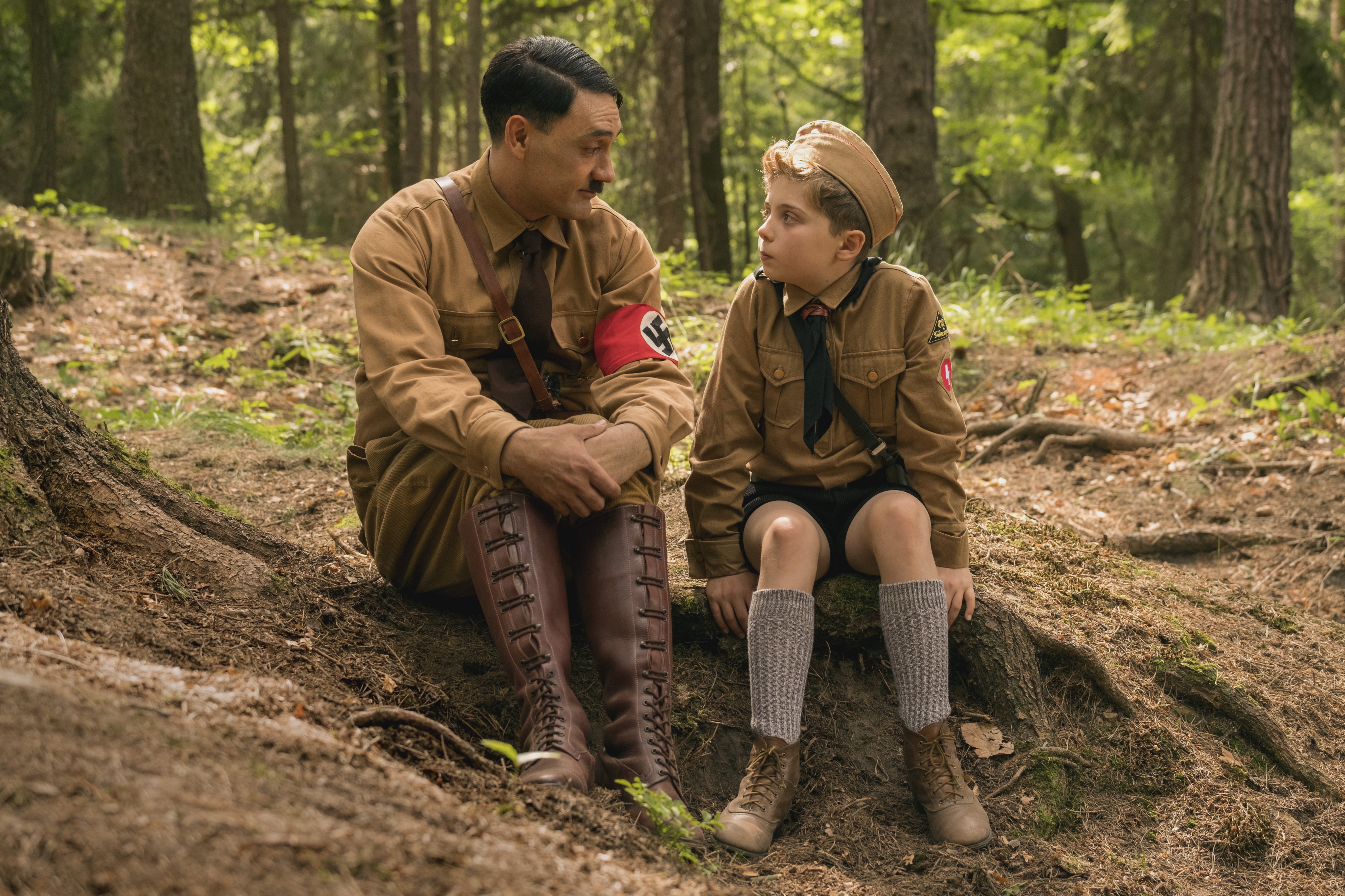 Taika Waititi and Roman Griffin Davis in a still from Jojo Rabbit. Photo: Kimberley French/Twentieth Century Fox Film Corporation