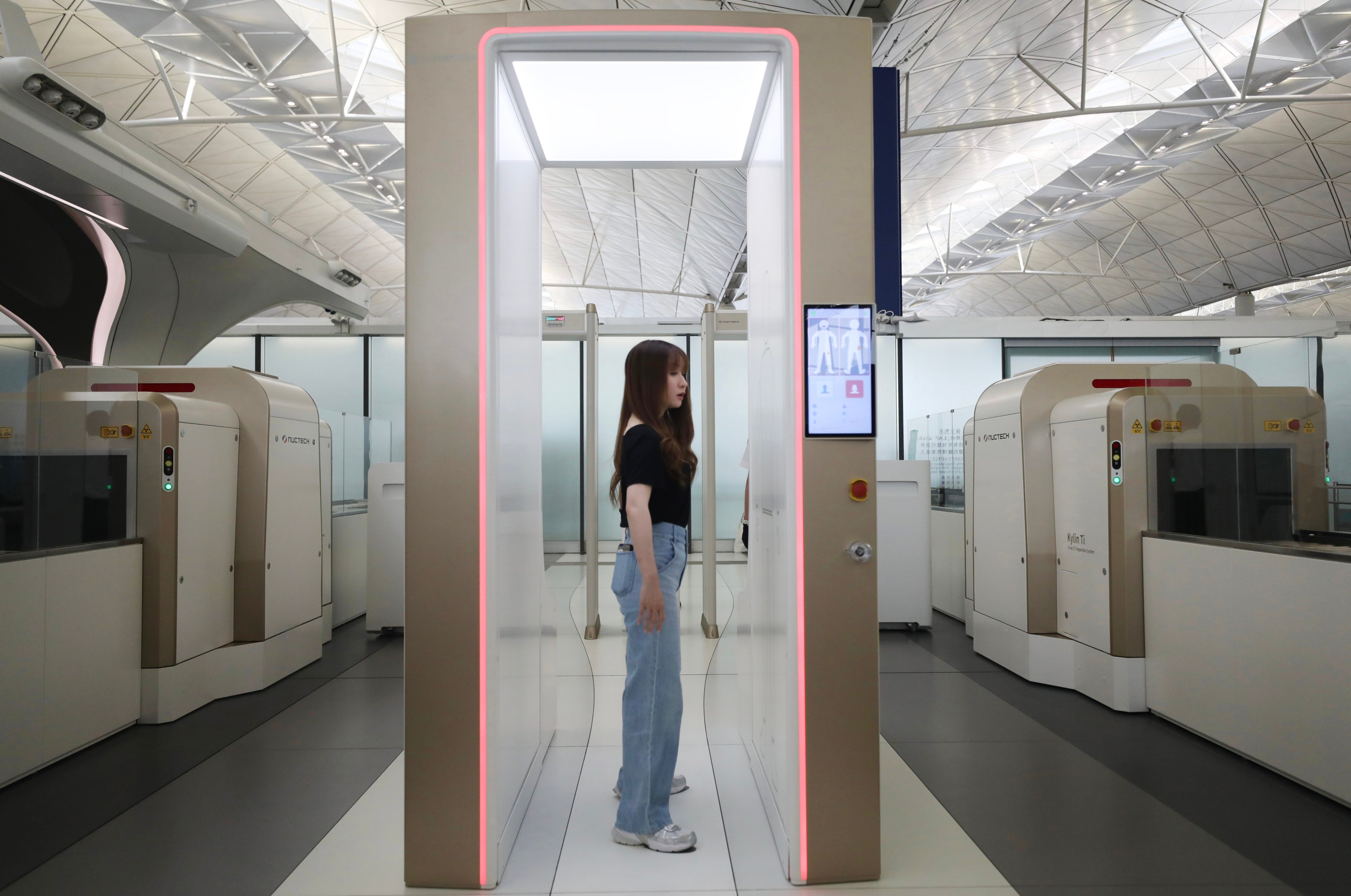 A full body scanner, part of a smart security screening channel that will begin operations on July 2. Photo: Xiaomei Chen