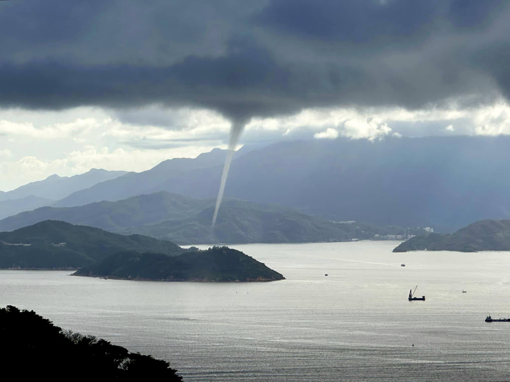 A waterspout over the sea near Hong Kong was reported on Friday afternoon. Photo: Facebook