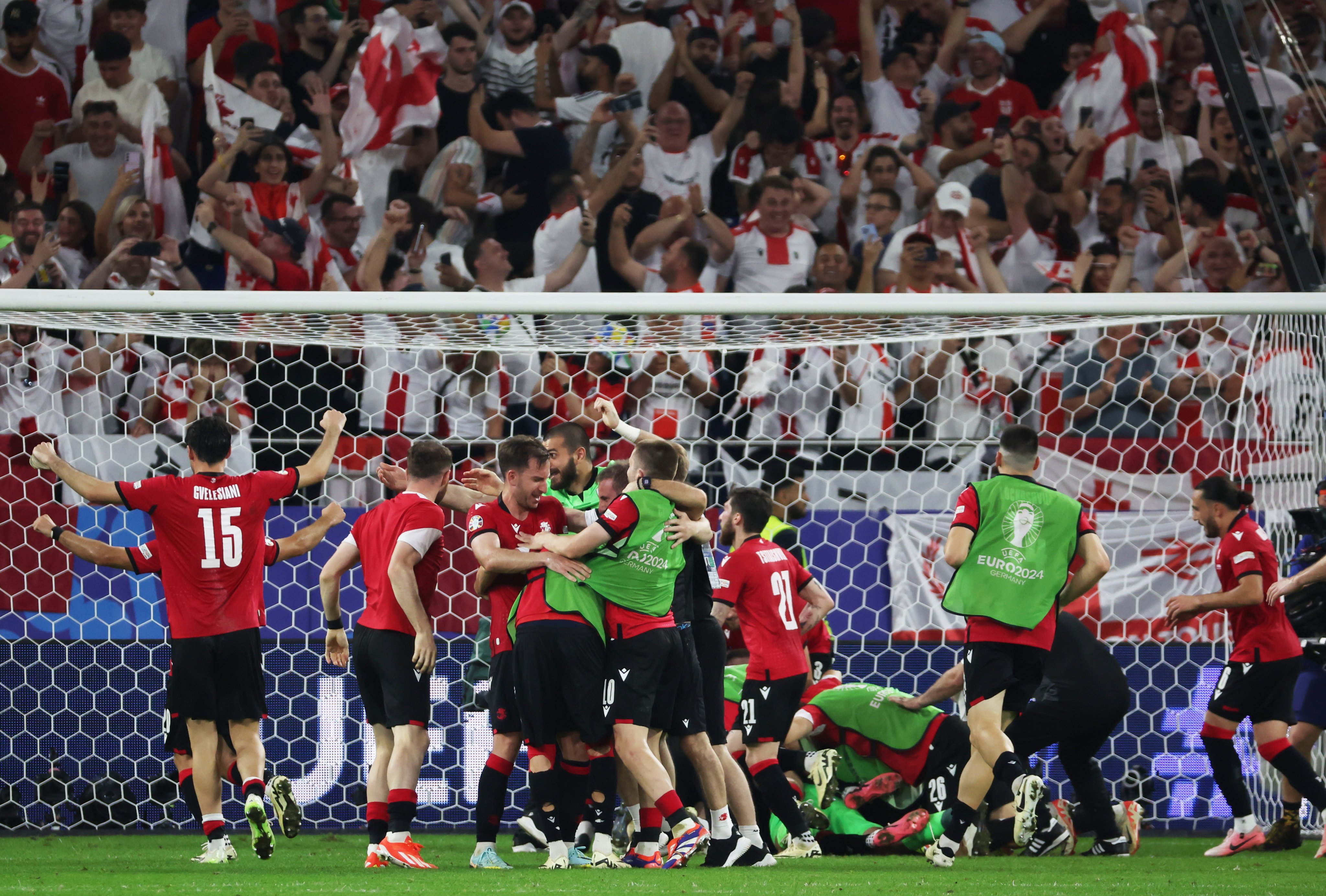 Georgia’s players celebrate after their historic victory over Portugal which saw them reach the last 16 at Euro 2024. Photo: Xinhua