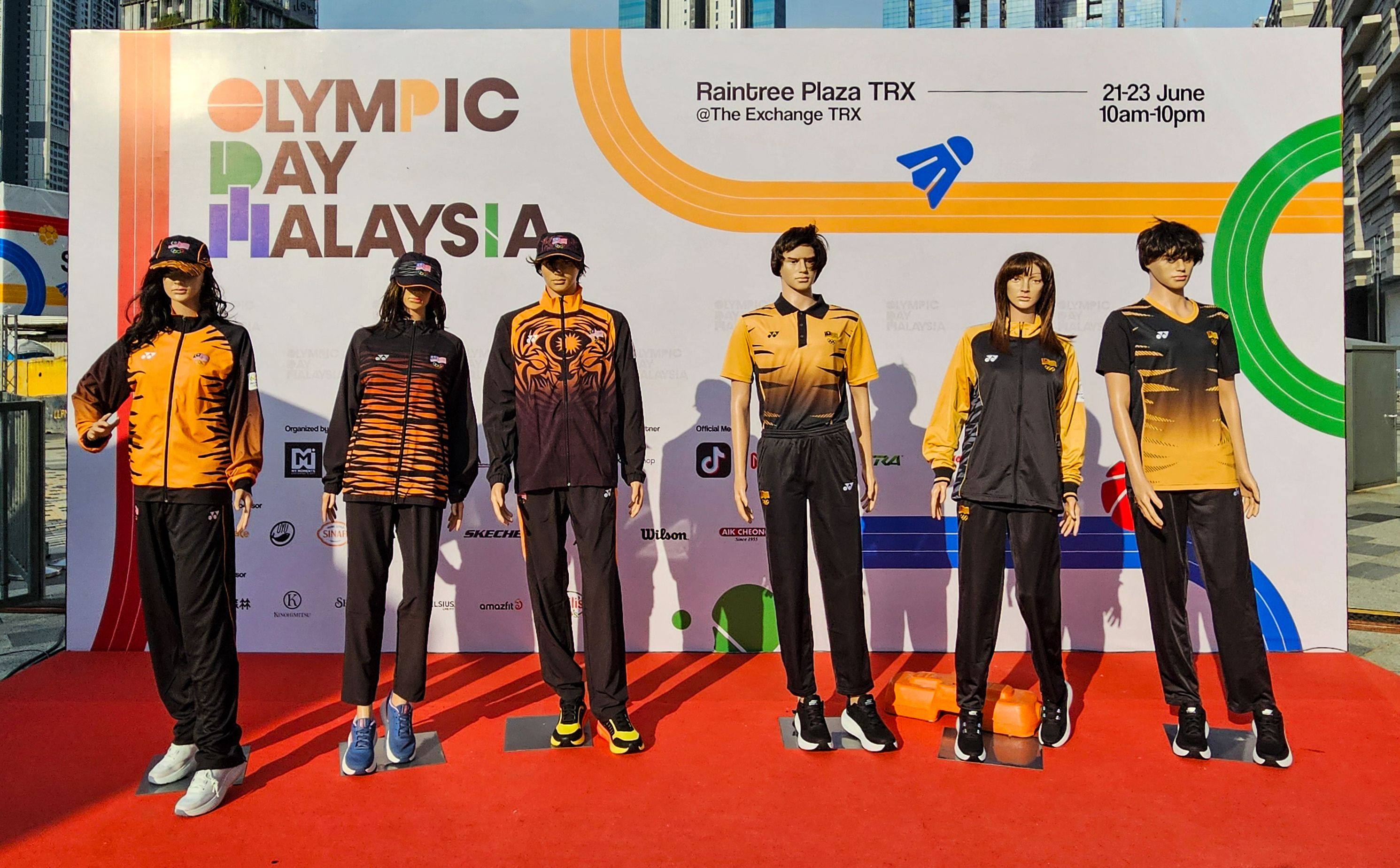 Mannequins displaying the attire for Malaysia’s athletes at the Paris 2024 Olympic Games during an event in Kuala Lumpur on June 23. Photo: AFP