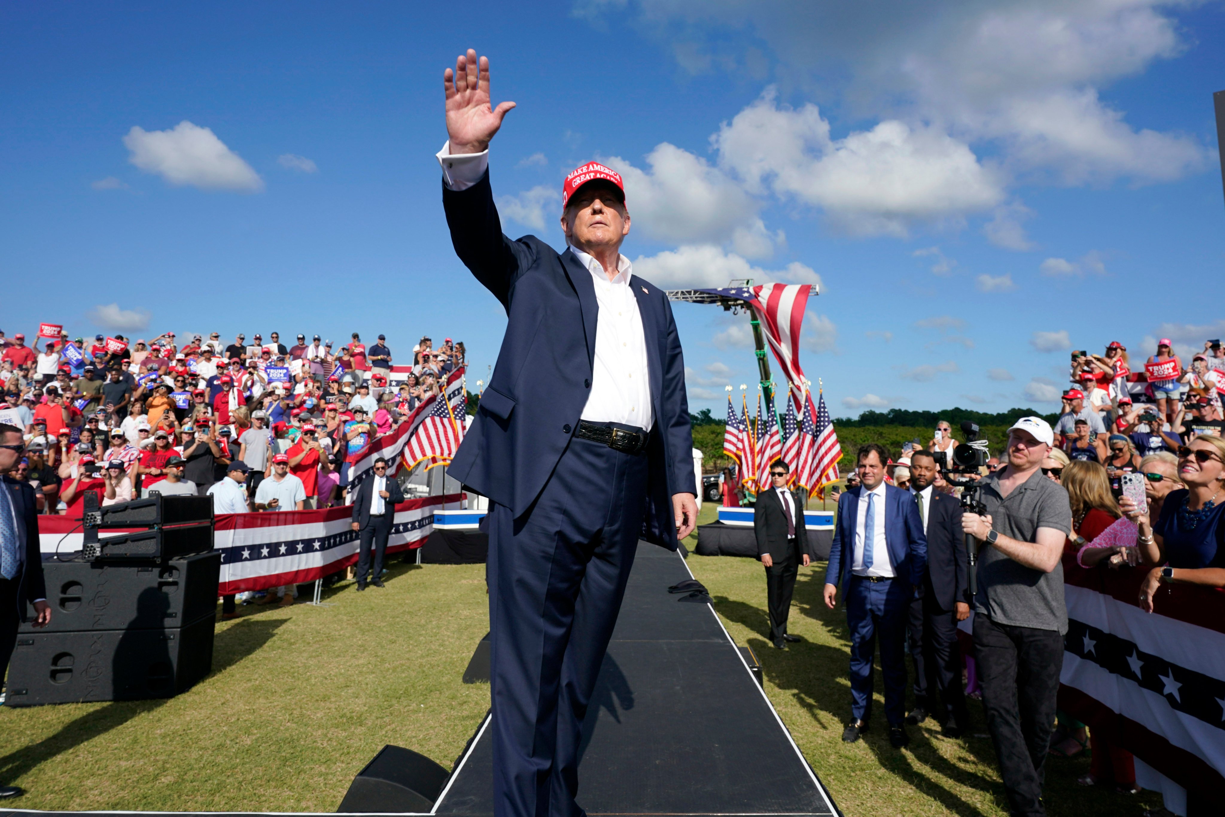 Former US president Donald Trump waves at a campaign rally in Virginia on June 28. Photo: AP