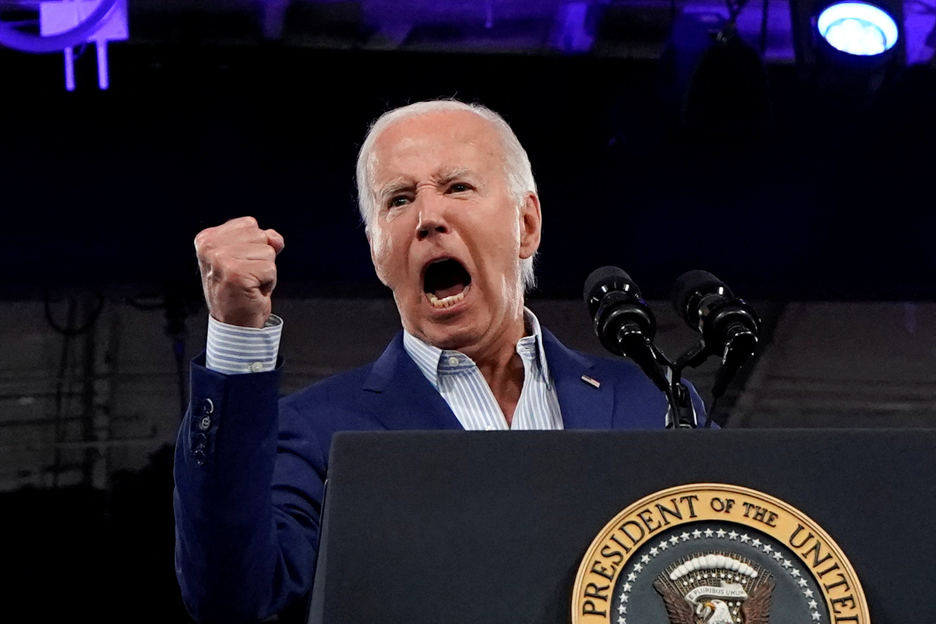 US President Joe Biden speaks during a campaign rally in Raleigh, North Carolina, on Friday. Photo: Reuters