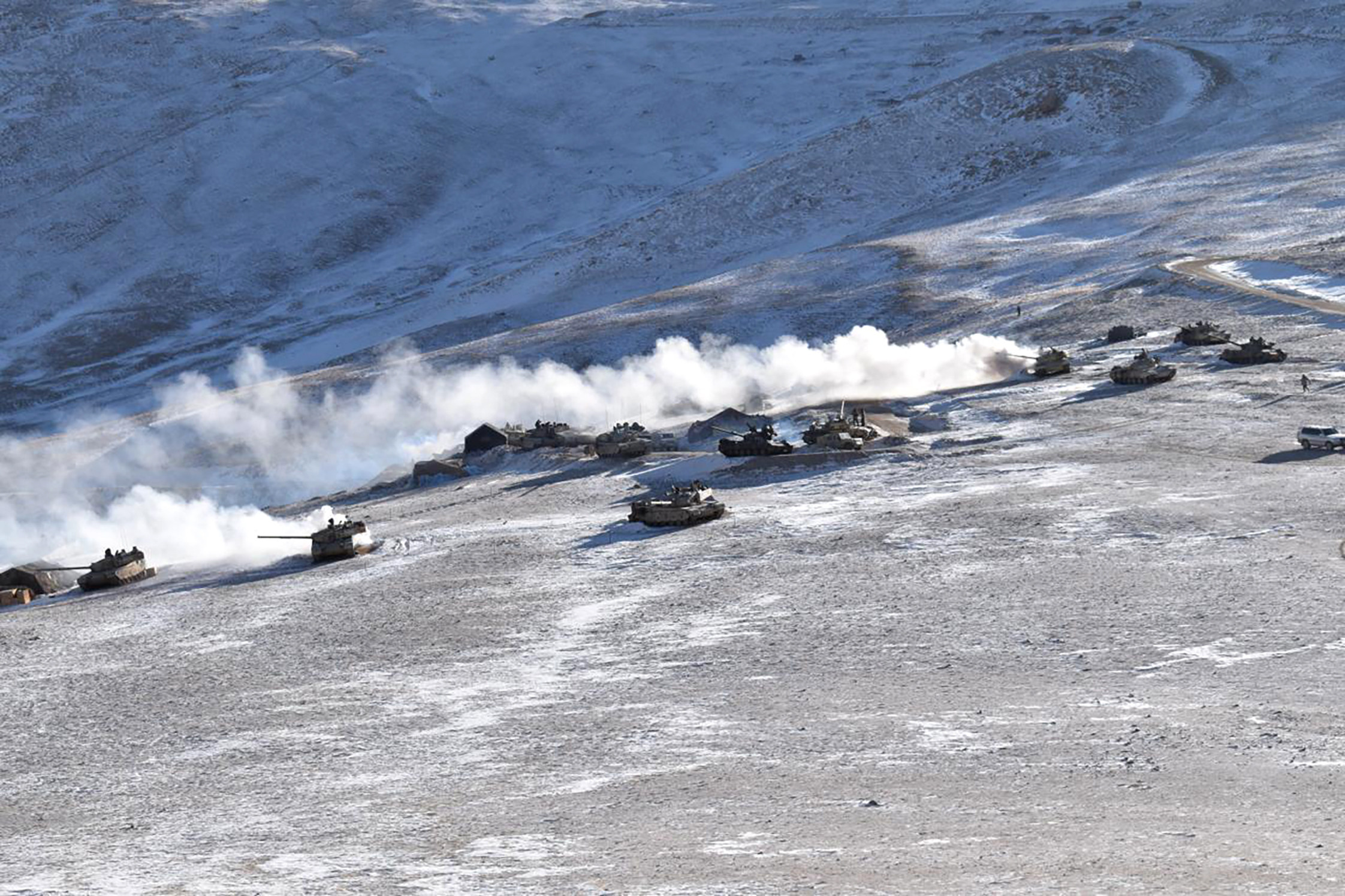 Indian tanks pictured in the Ladakh region near the border with China in 2021. Photo: Indian Army via AP