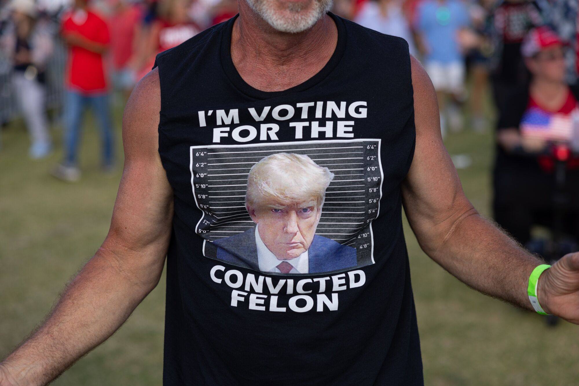 An attendee of a campaign event with former US president Donald Trump, not pictured, in Chesapeake, Virginia, on June 28. Trump kept a mostly calm demeanor during the first presidential debate, avoiding the kind of outbursts and belligerence that hurt him in his 2020 debate with Biden, but delivered responses riddled with falsehoods and exaggerations. Photo: Bloomberg