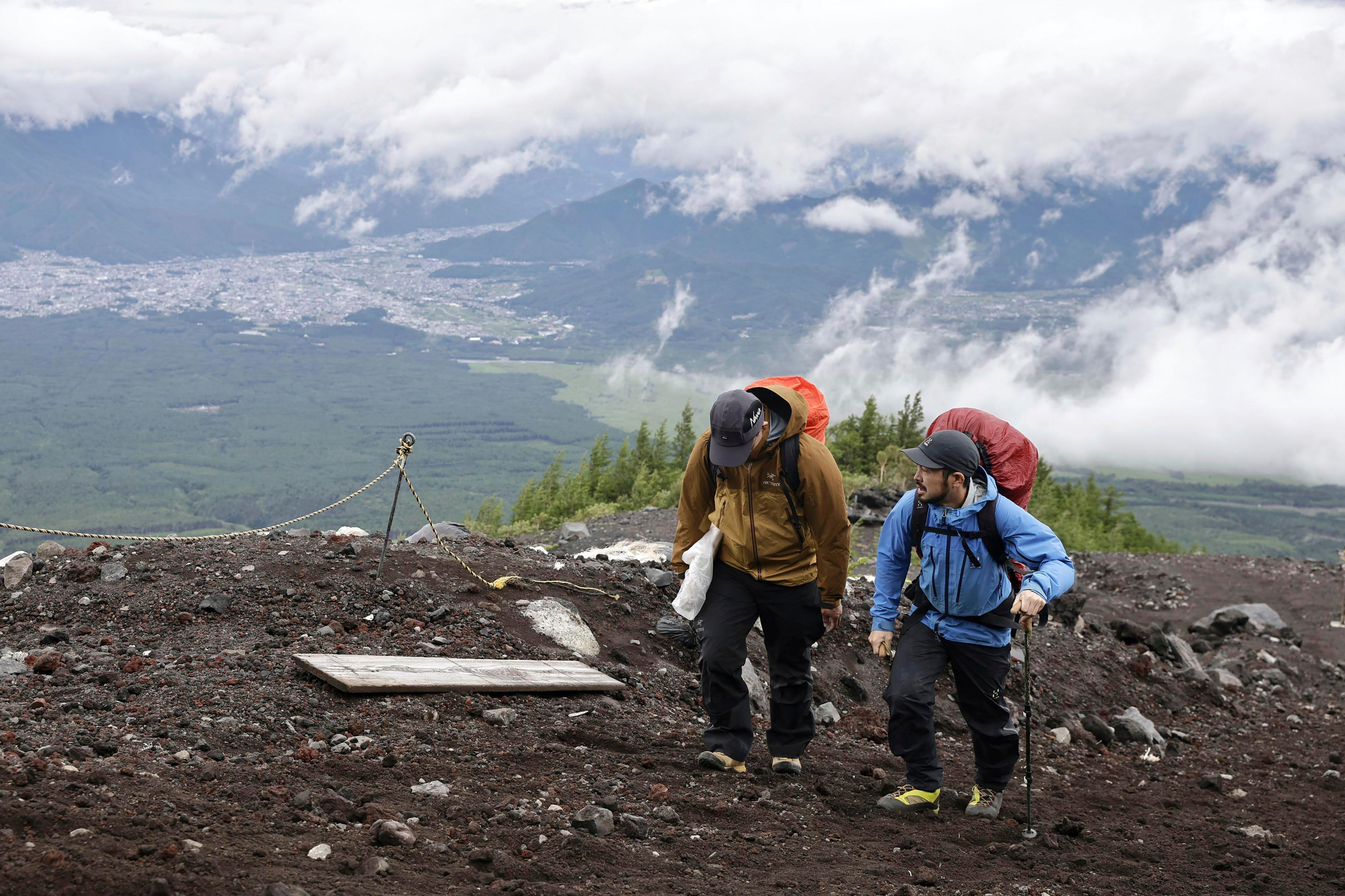 Trekkers climb the Yoshida Trail to the top of Mount Fuji. Photo: Kyodo