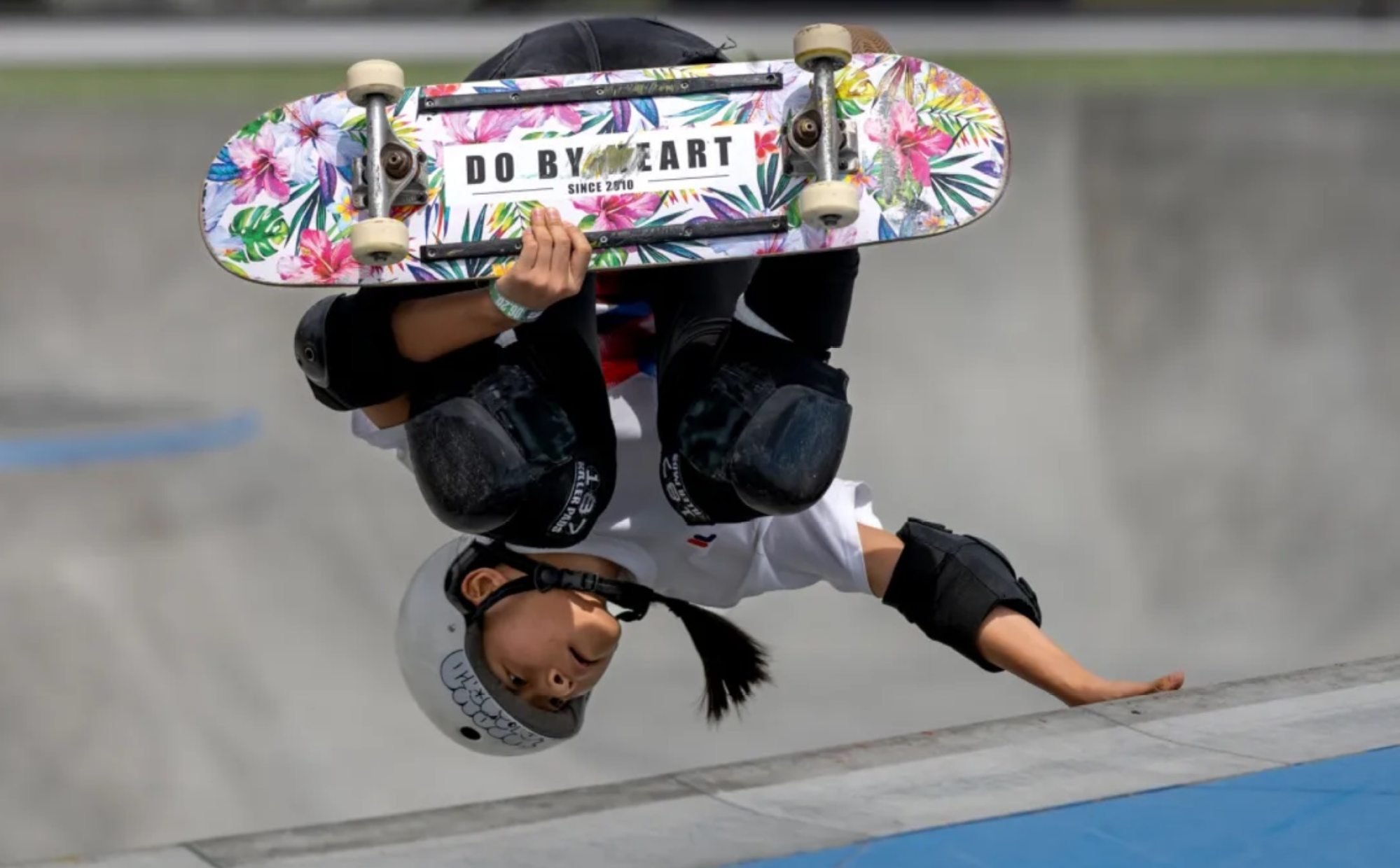 Zheng, 11, has been on an upwards trajectory since she began skateboarding when she was just seven years old. Photo: Weixin