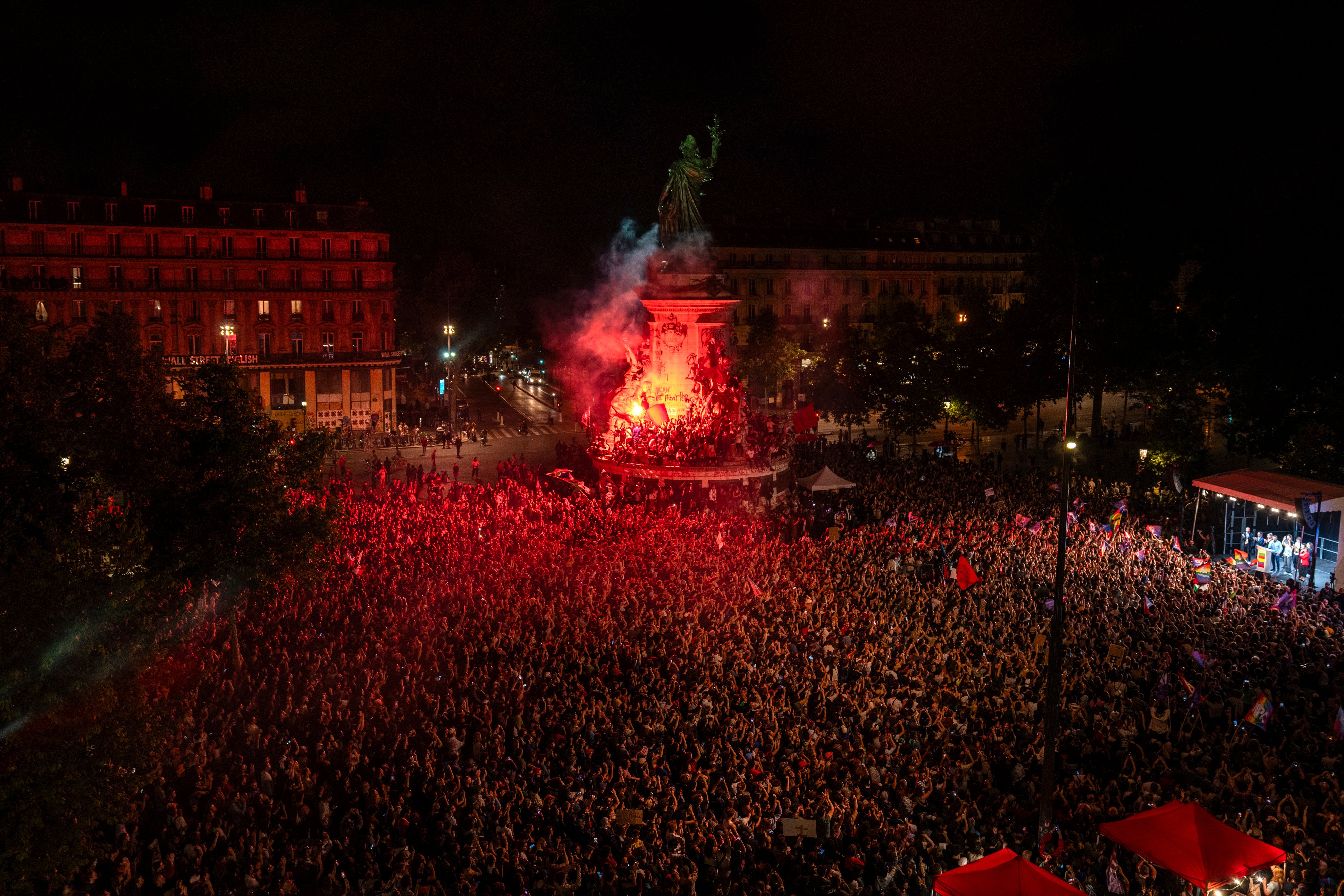 People gather at Republique square in Paris to protest the far-right National Rally. Photo: AP