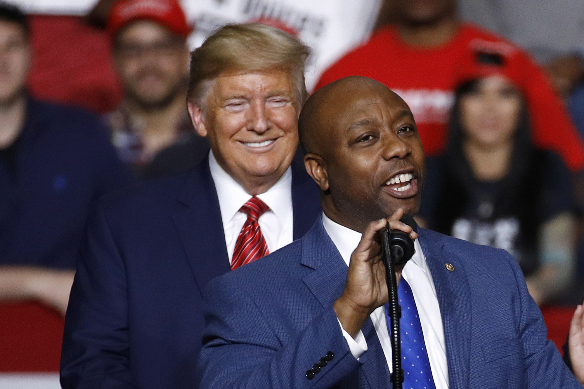 Senator Tim Scott of South Carolina speaks in front of President Donald Trump during a campaign rally on Feb. 28, 2020. Photo: AP