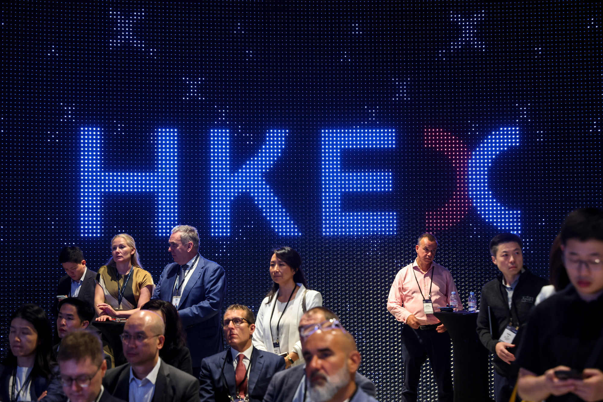 The logo of Hong Kong Exchanges and Clearing is displayed at the Hong Kong stock exchange, June 5, 2024. Photo: Edmond So