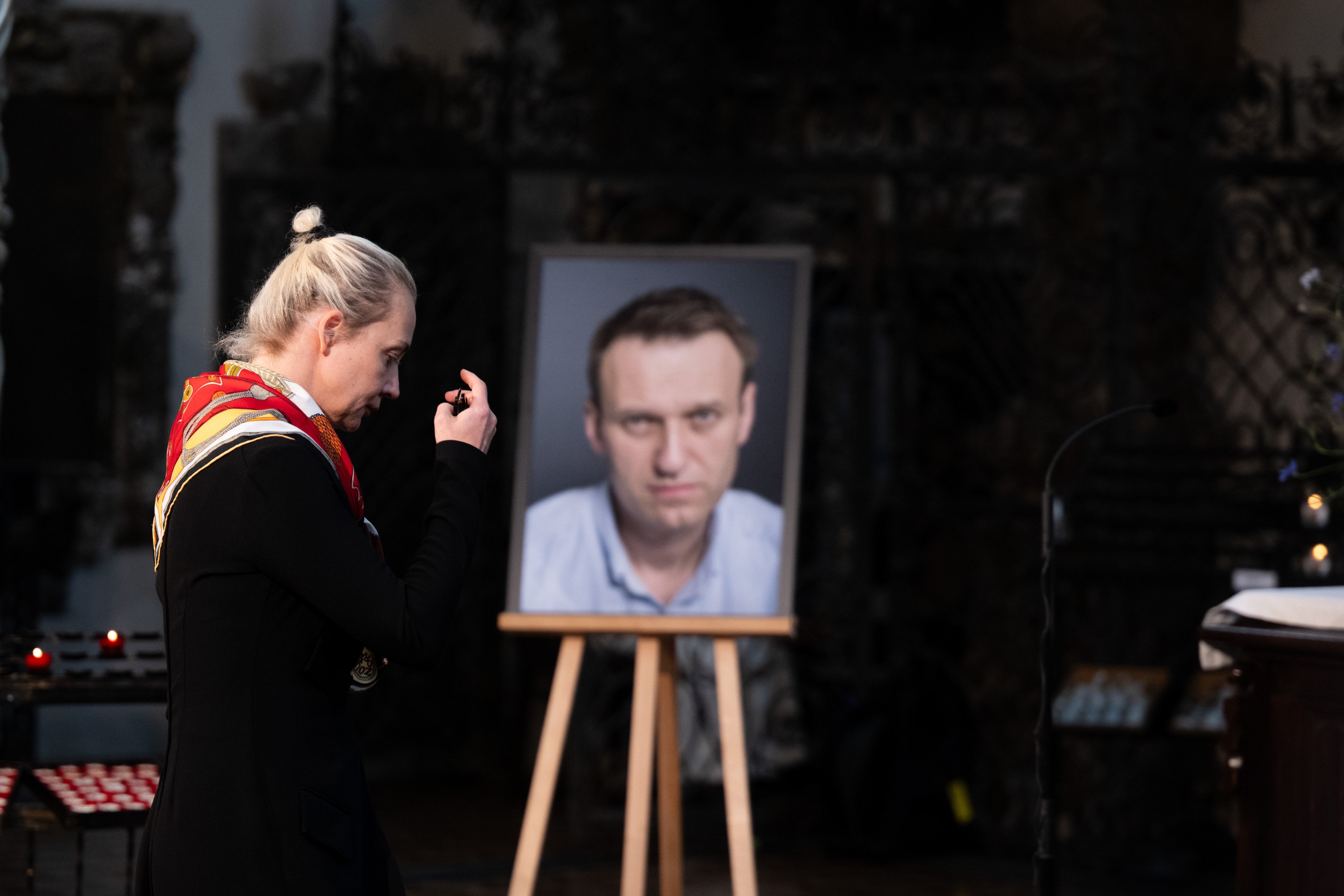 Yulia Navalnaya, widow of late Russian opposition figure Alexei Navalny, attends a memorial service in his honour, on his birthday at the Church of Saint Mary in Berlin, Germany last month. Photo: dpa