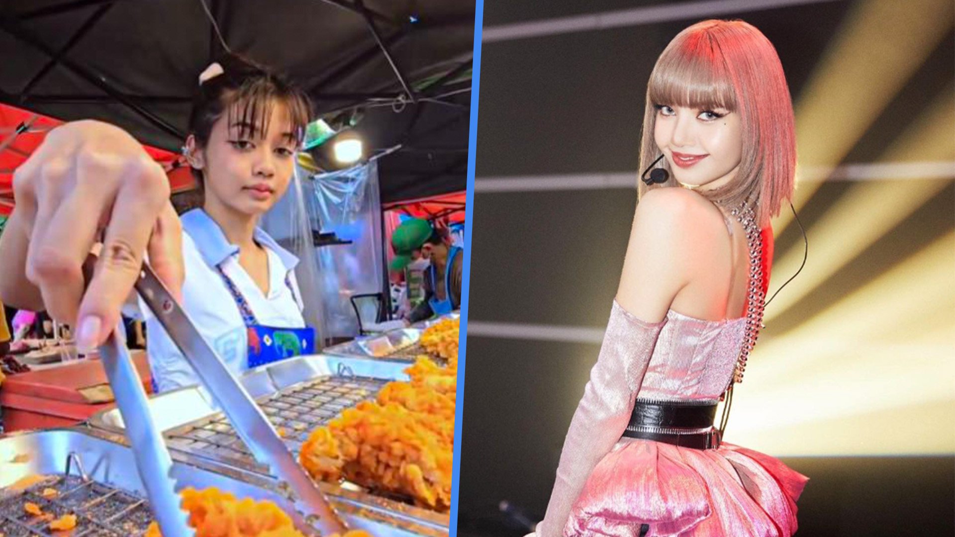 A teenage student in Thailand who helps out with her mother’s fried chicken stall has become an online sensation thanks to her resemblance to K-pop rapper and dancer Lisa from the girl band, Blackpink. Photo: SCMP composite/Facebook/Instagram@lalalalisa