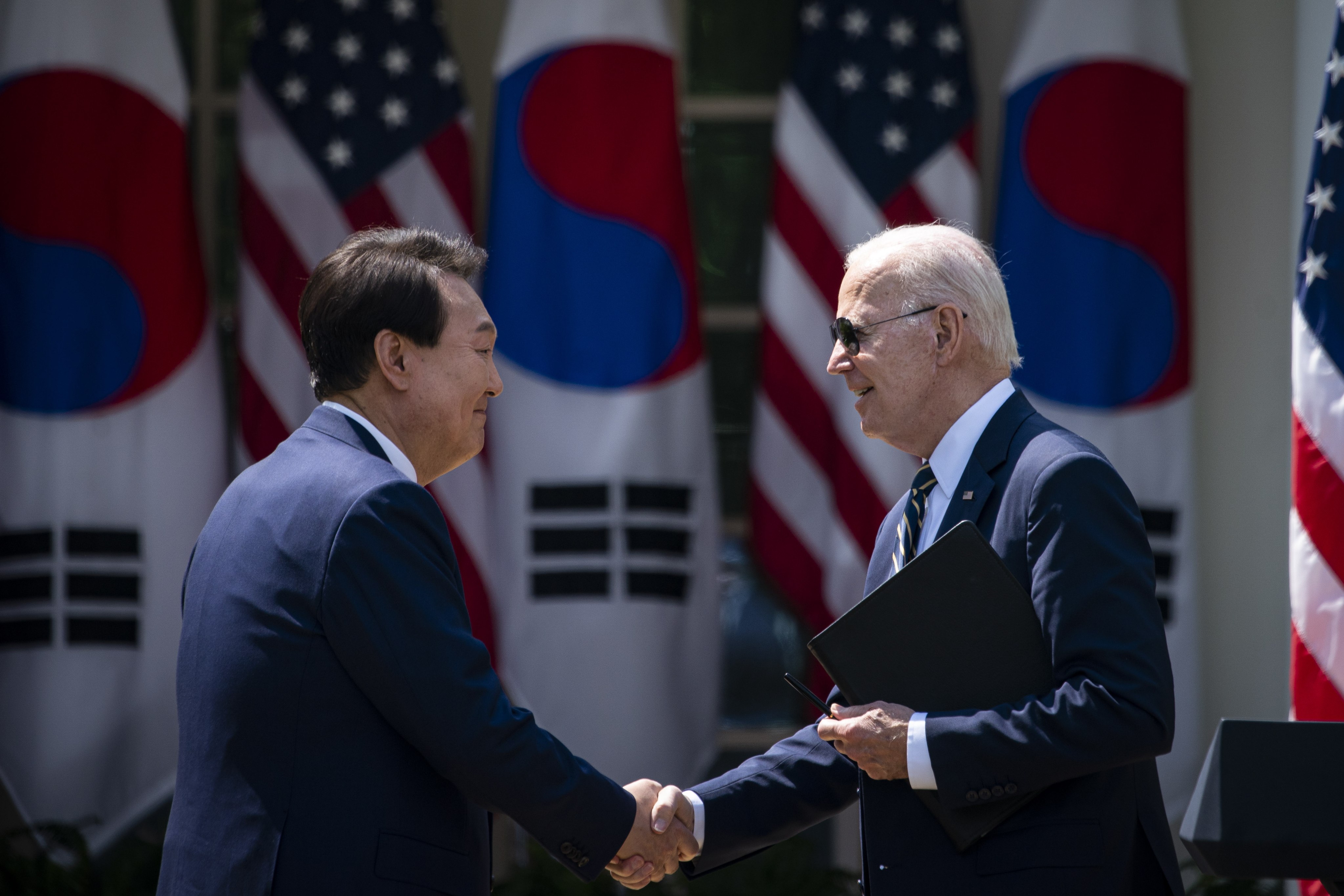 It’s been more than a year since South Korean President Yoon Suk-yeol and US President Joe Biden met in Washington, on April 26, 2023, and agreed on extended deterrence plans. Photo: EPA-EFE