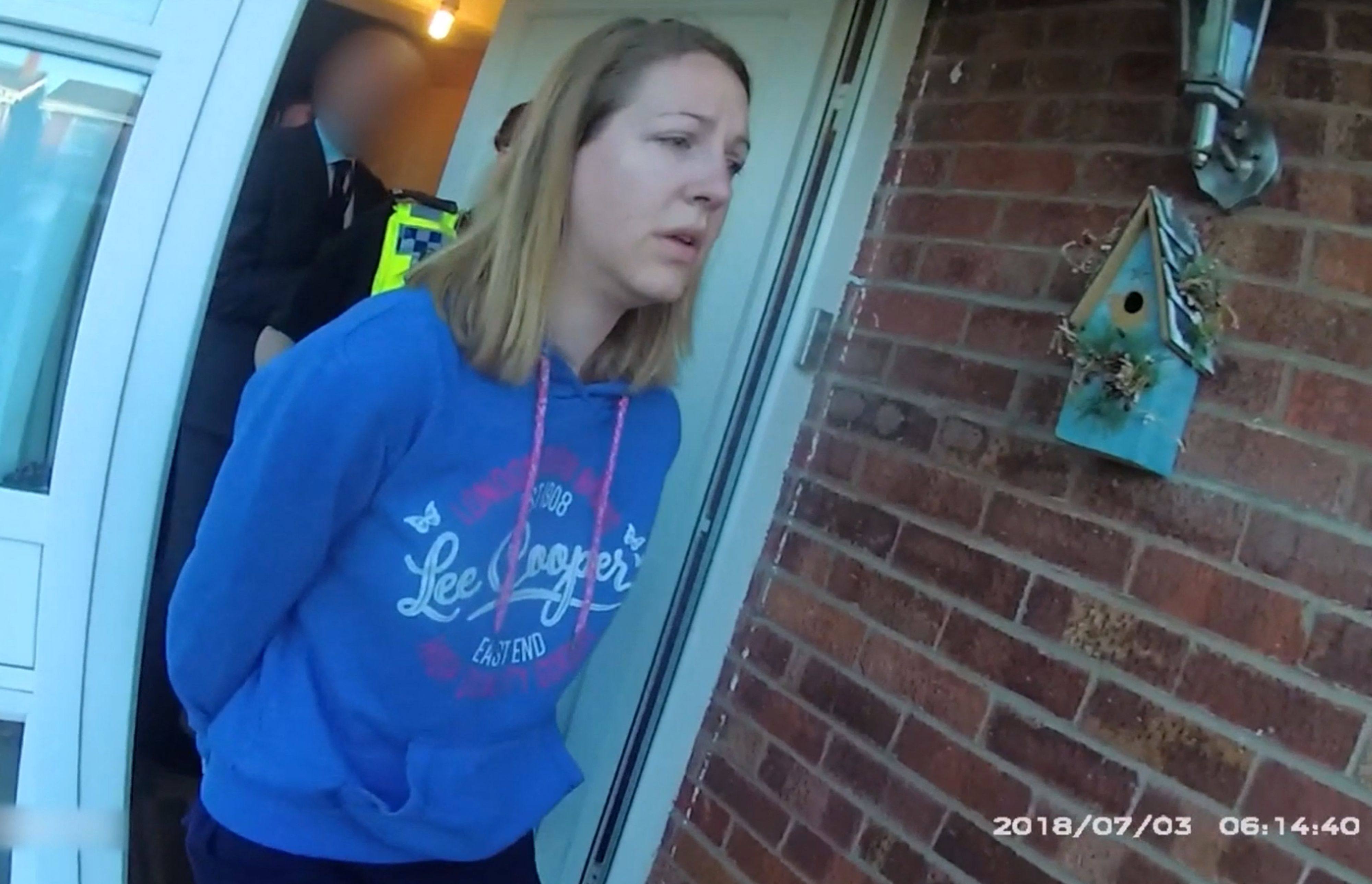 Police bodycam footage shows  Lucy Letby being arrested at her home in Chester, England in 2018. Photo: Cheshire Constabulary / AFP