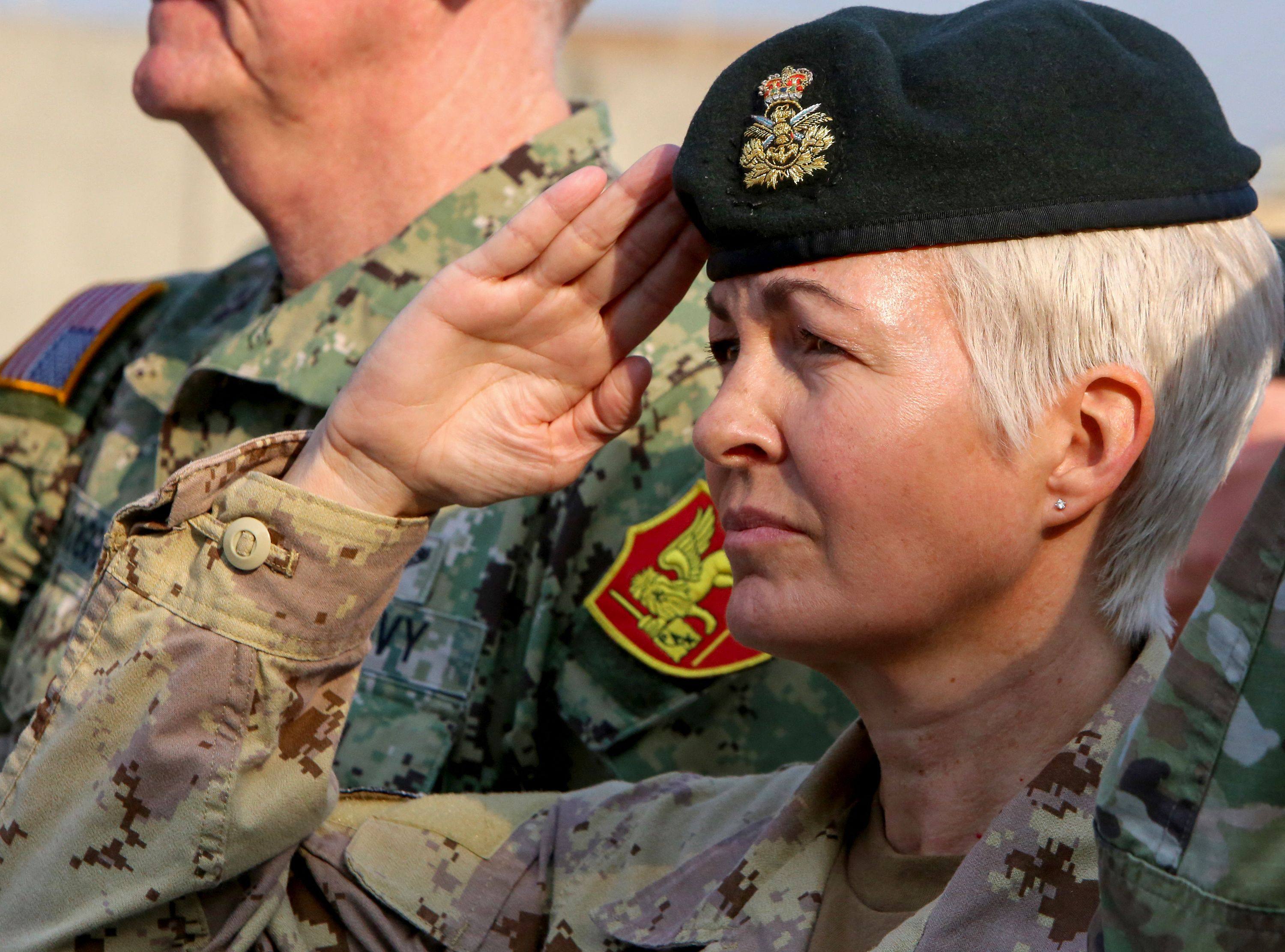 Highly decorated Canadian soldier Jennie Carignan salutes during a ceremony in Baghdad, Iraq, in November 2019. Photo: AFP