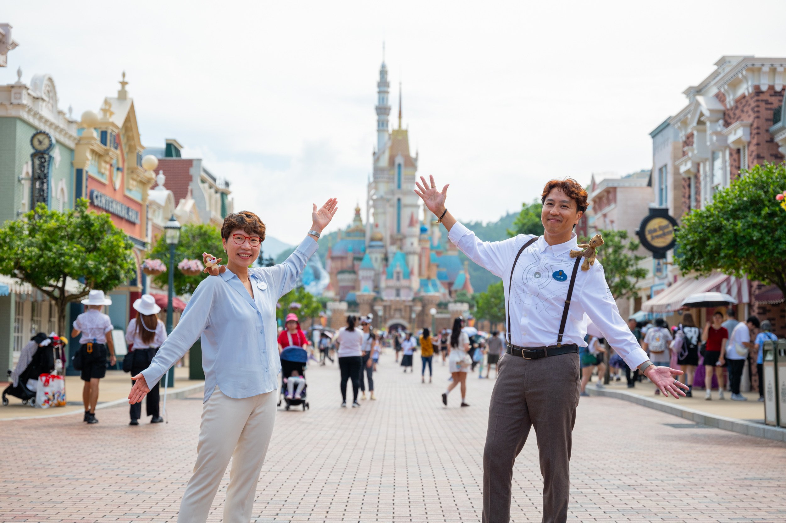 Hong Kong Disneyland Resort’s Sam Chan (left), the director of marketing, and Ricco Leung, the manager of park operations, say the theme park has an array of special offerings for the summer season.