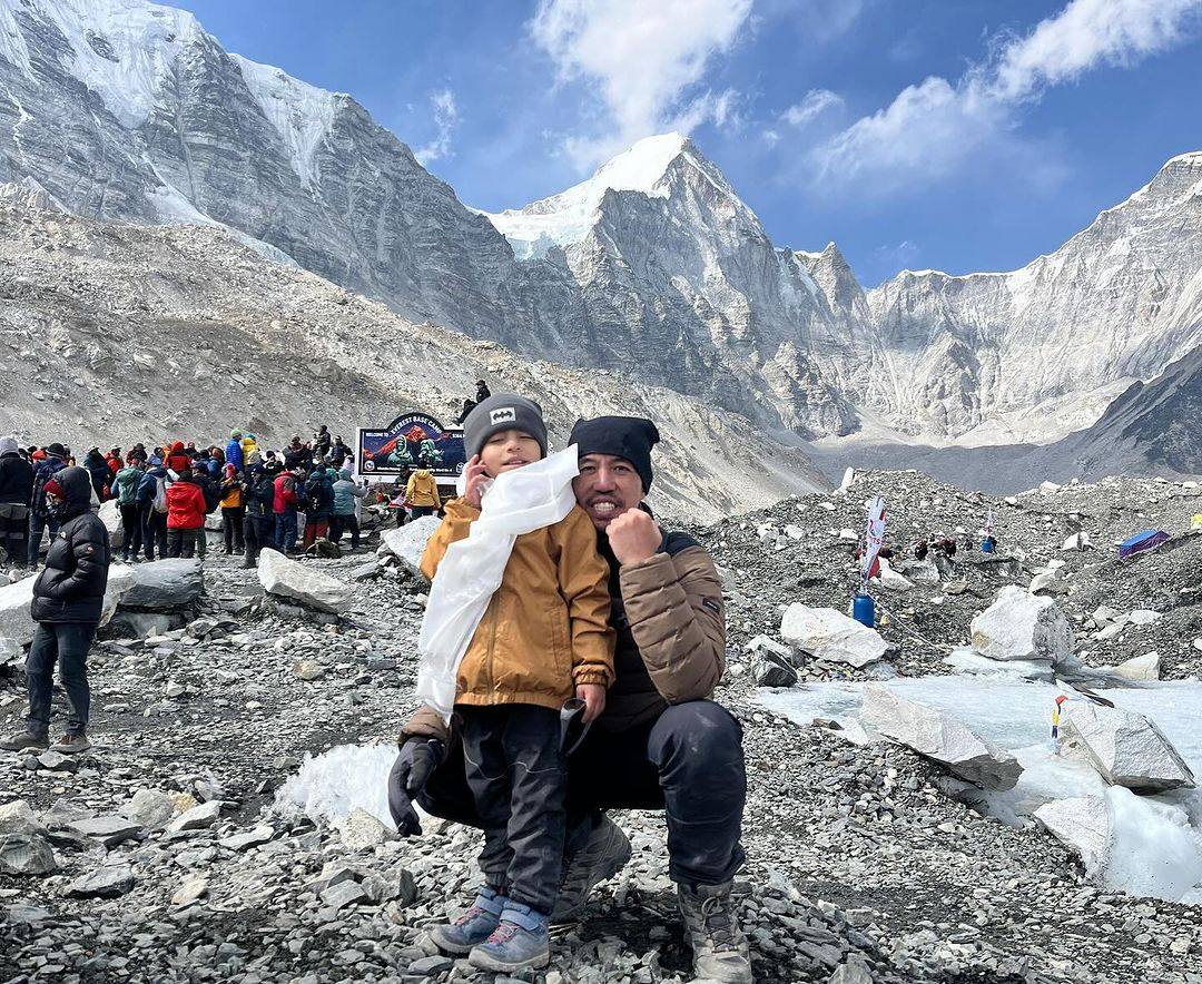 Abyan and his father arrived at Everest base camp on April 29. Photo: Handout
